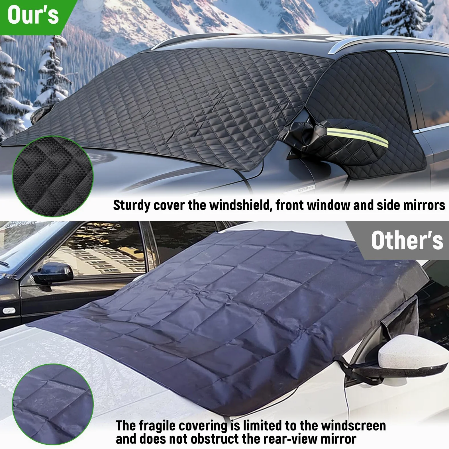 auvstar Protector de Parabrisas, Espesado Cubre Parabrisas Invierno,Cubierta Plegable para Coche y SUV, Protege de Hielo, Nieve y Viento (Negro)