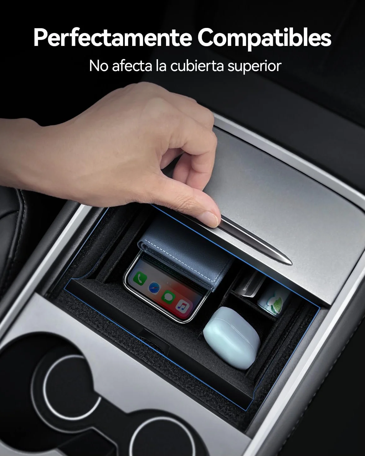 Organizer para Tesla Model Y 2021-2024 y Model 3 2021-2023 Bandeja Organizadora de Consola Central, Caja de Almacenamiento Cajón Oculta Accesorios para Tesla Model Y Model 3