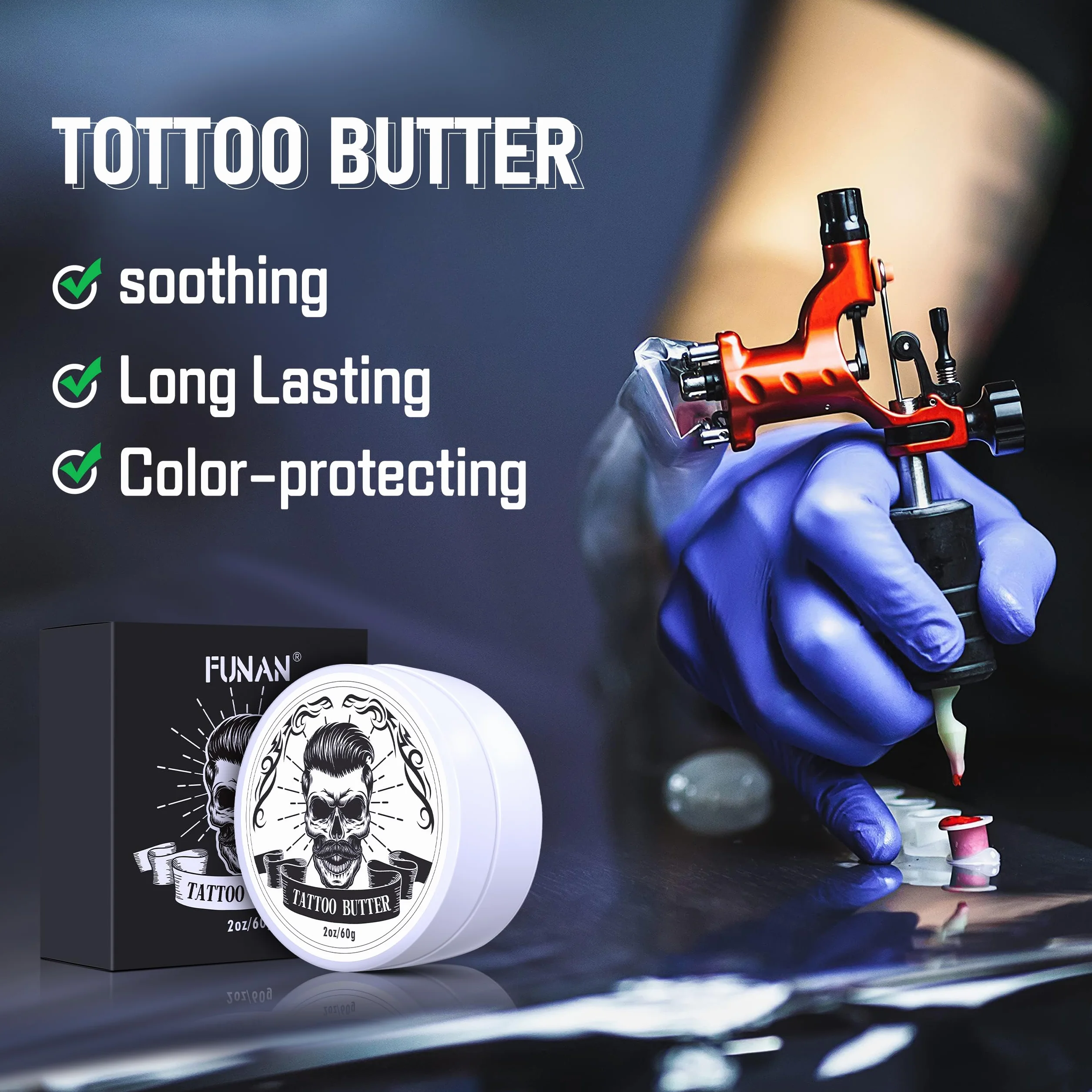 Crema de cuidado posterior de tatuaje FUNAN, bálsamo natural para antes, durante y después del proceso, 2 oz