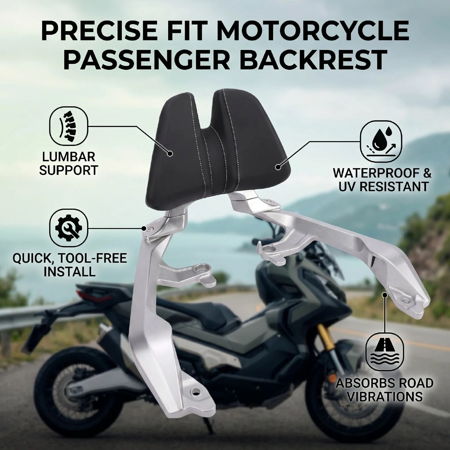 Respaldo Trasero para Motocicleta, Cojín de Apoyo Lumbar para Pasajero Trasero, for Posición de Asiento de Motocicleta