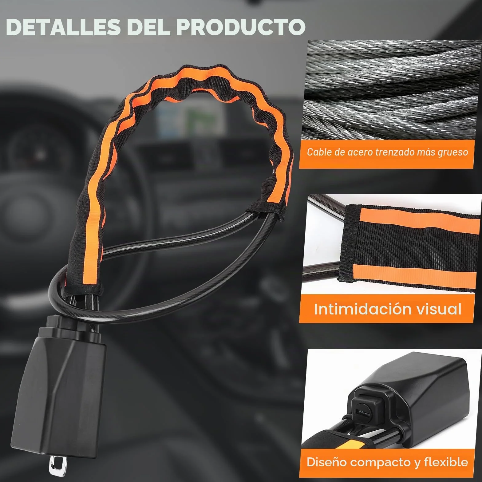 Thlevel Antirrobo Coche Volante Alta Bloqueo de Volante Coche | Visibilidad con 3 Llaves para Furgonetas Camper y Autocaravanas