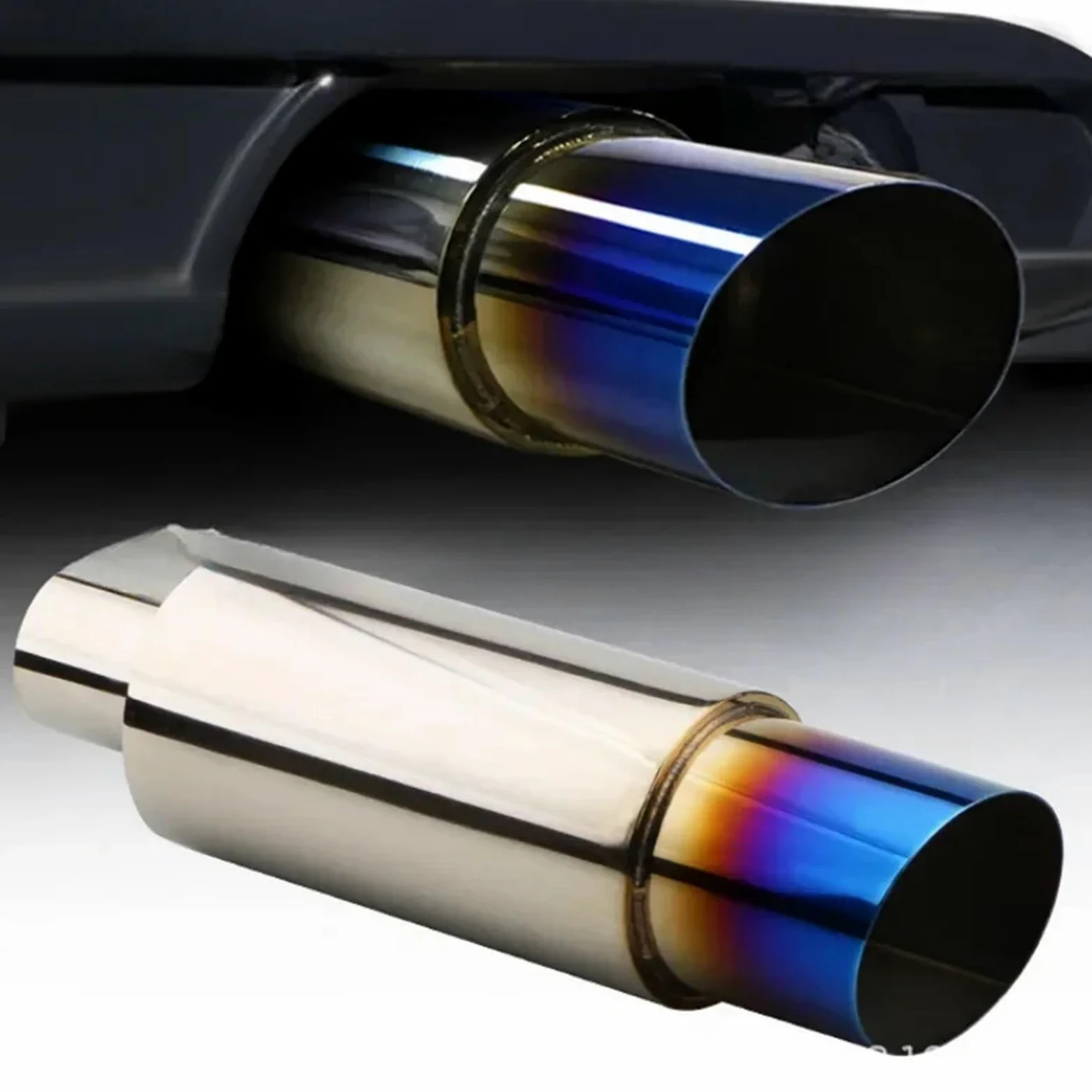 Extremos tubo escape coche Silenciador Escape Coche Tambor Recto Universal Garganta Larga Tubo Modificado Automóvil De Acero Inoxidable Con Rejilla(Plata)
