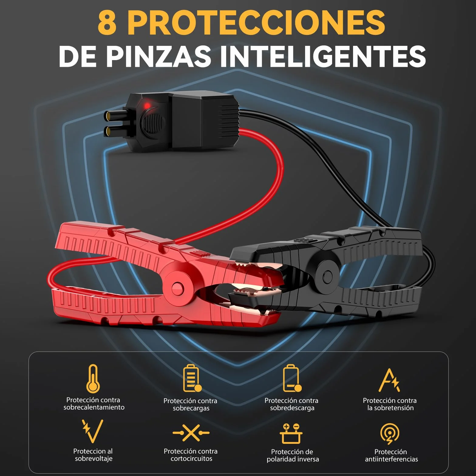BRPOM Arrancador de Coches, 9000A 21800mAh Arrancador de Baterias de Coche 12V(para 8.0L de Gasolina o 6.5L de Diésel), Jump Starter Portátil, Carga Rápida QC3.0, Espera Larga