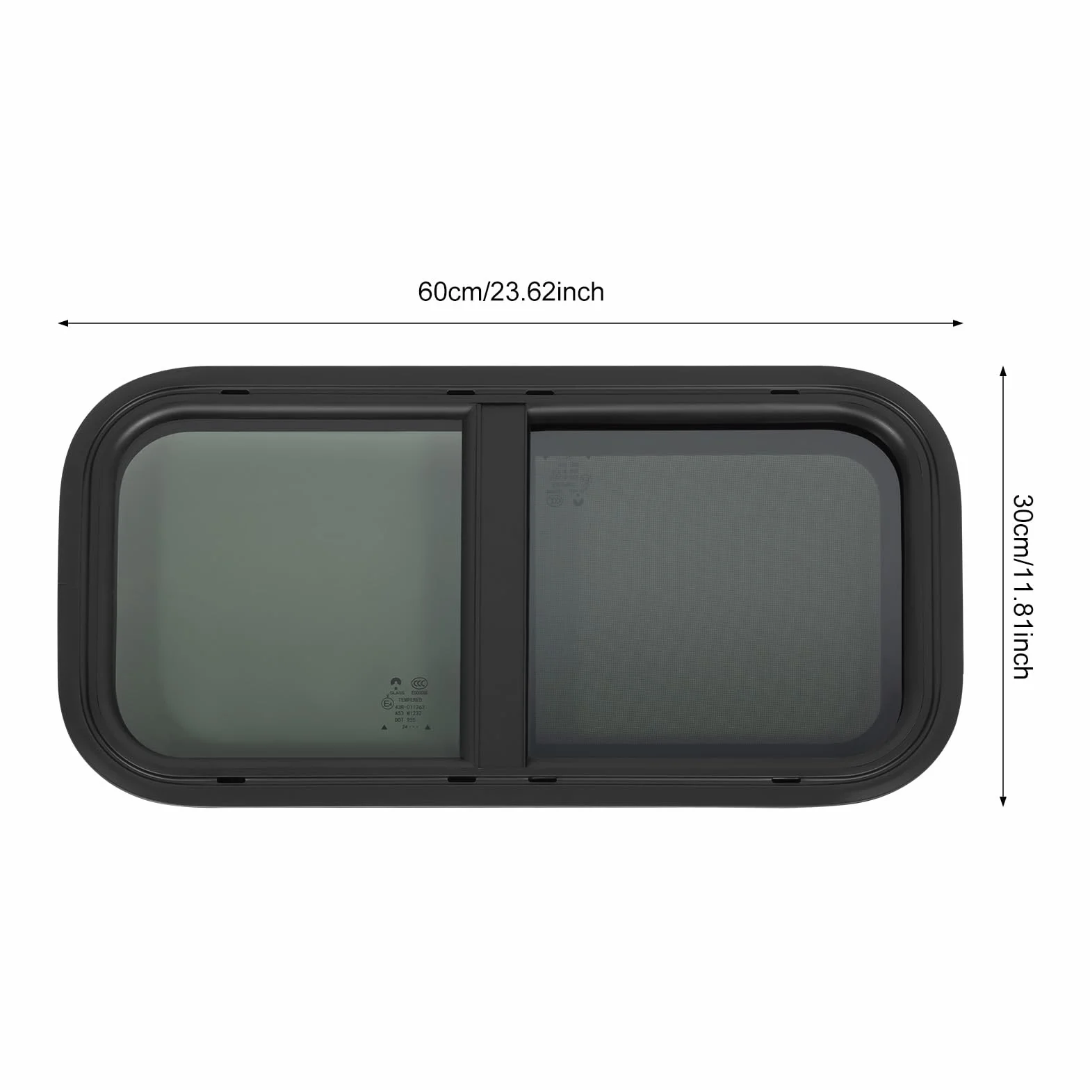 Ventana para caravana, 600*300mm Ventana exterior de presión, ventana lateral para autocaravana con estores y mosquitera integrados Ventana corredera tintada para caravanas, furgonetas y autocaravanas