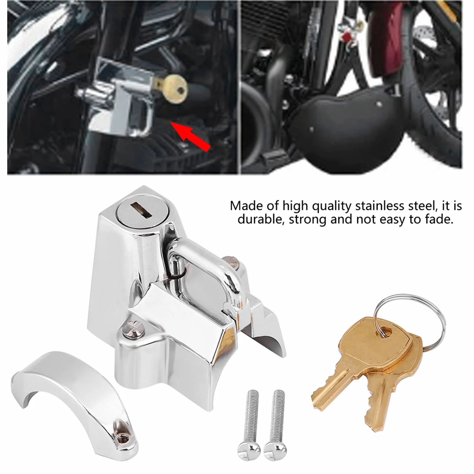 Cerradura de casco de motocicleta de 7/8 pulgadas, Keenso universal para casco de moto con gancho + 2 llaves de bloqueo, cromado y plateado