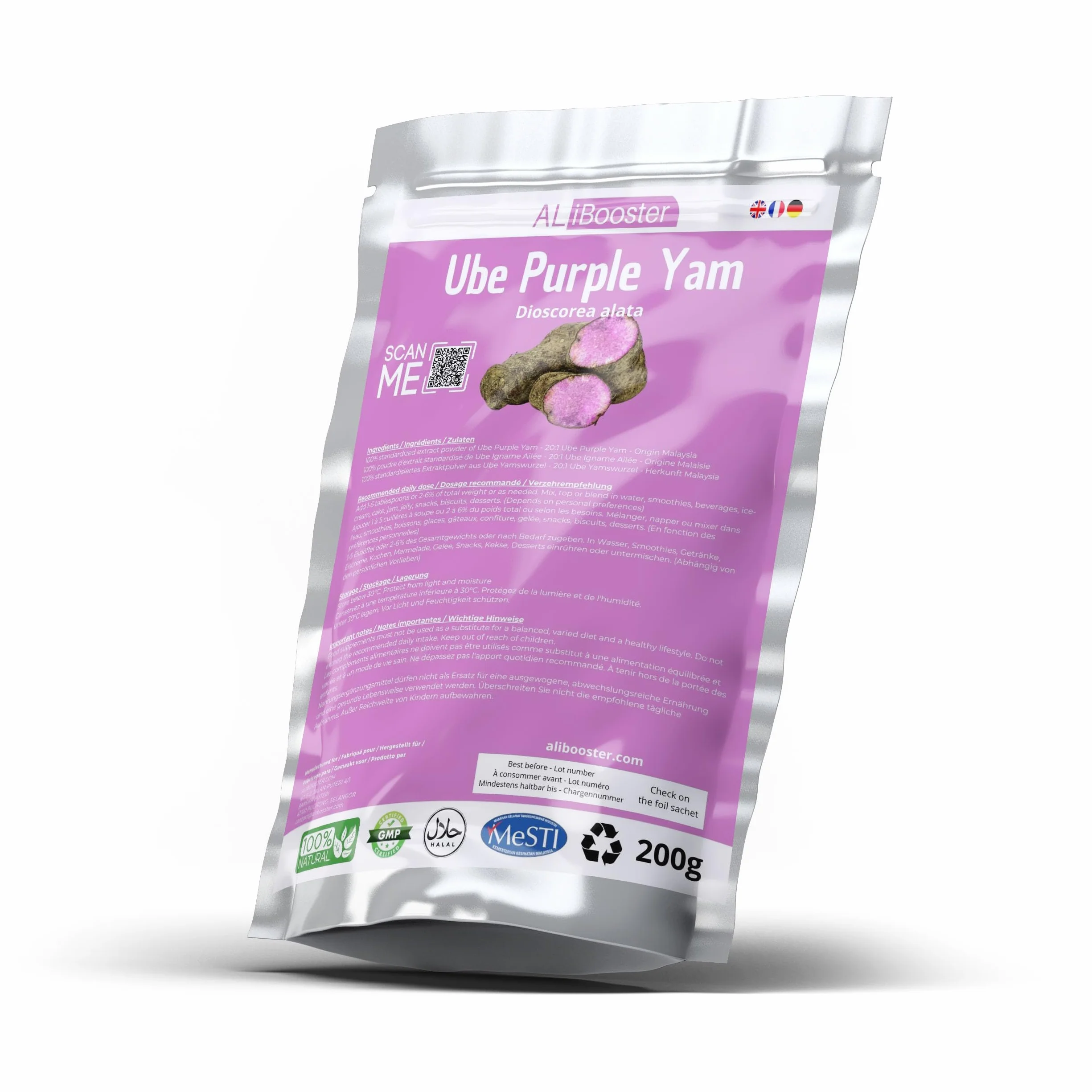 Polvo de ñame morado (Ube) Extracto estandarizado 200g puro natural sin aditivos