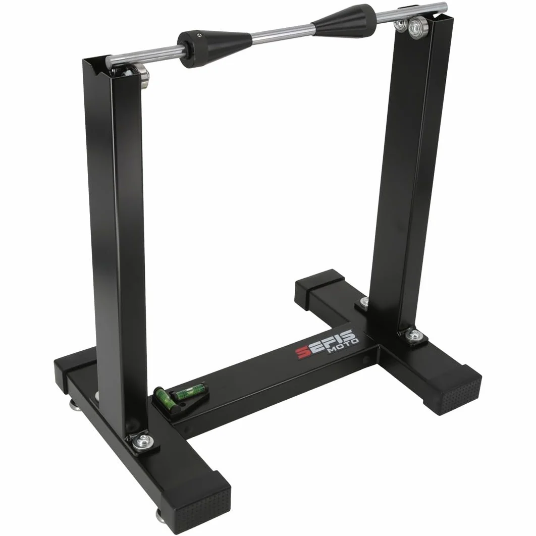 SEFIS Master - Equilibrador de ruedas para motocicleta | Equilibrador de precisión para rueda delantera y trasera, cubo 12,5–33 mm, eje de acero de 12 mm, rodamientos encapsulados, nivel de burbuja