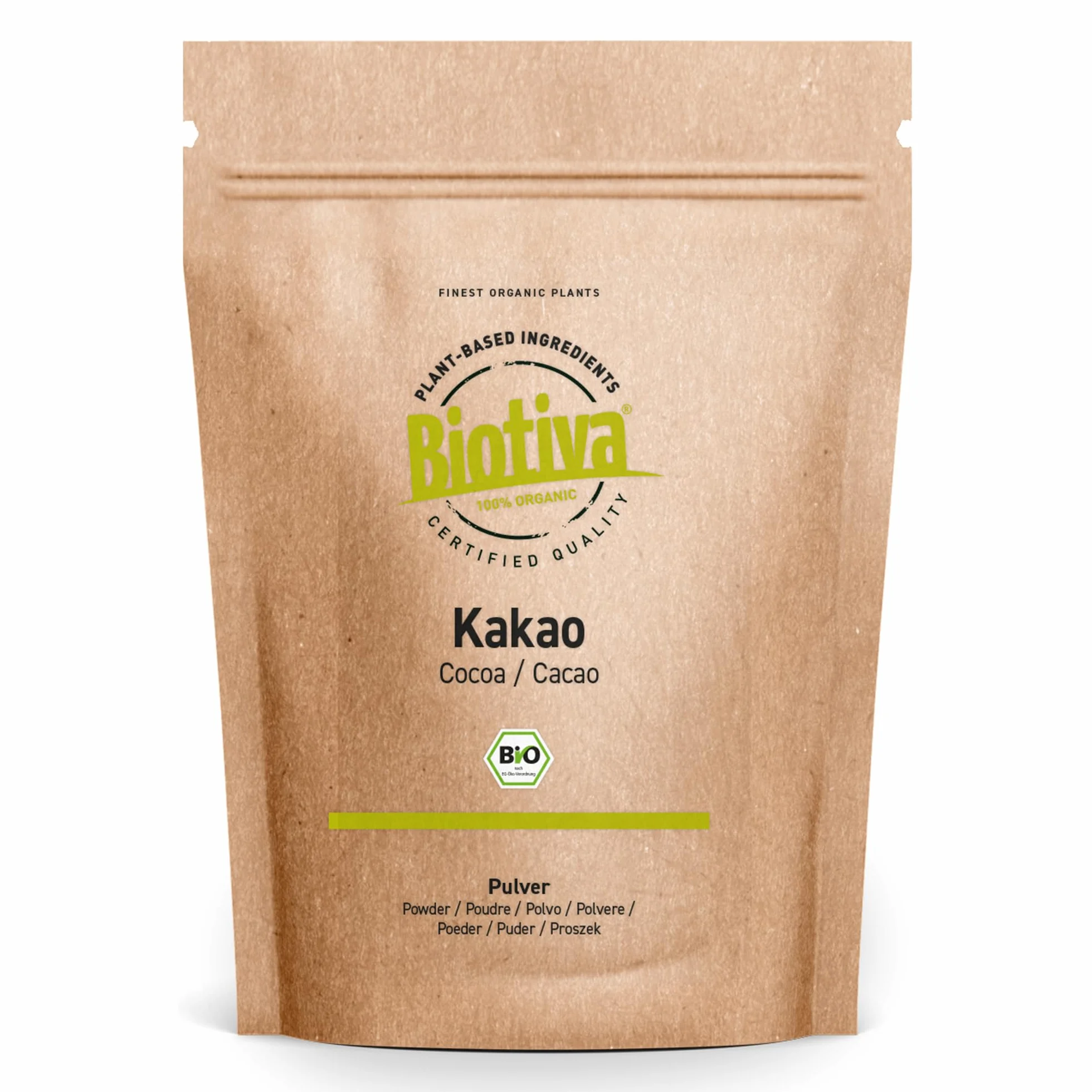 Biotiva Polvo de cacao orgánico 300 g altamente desengrasado 11% grasa sin azúcar sin aditivos