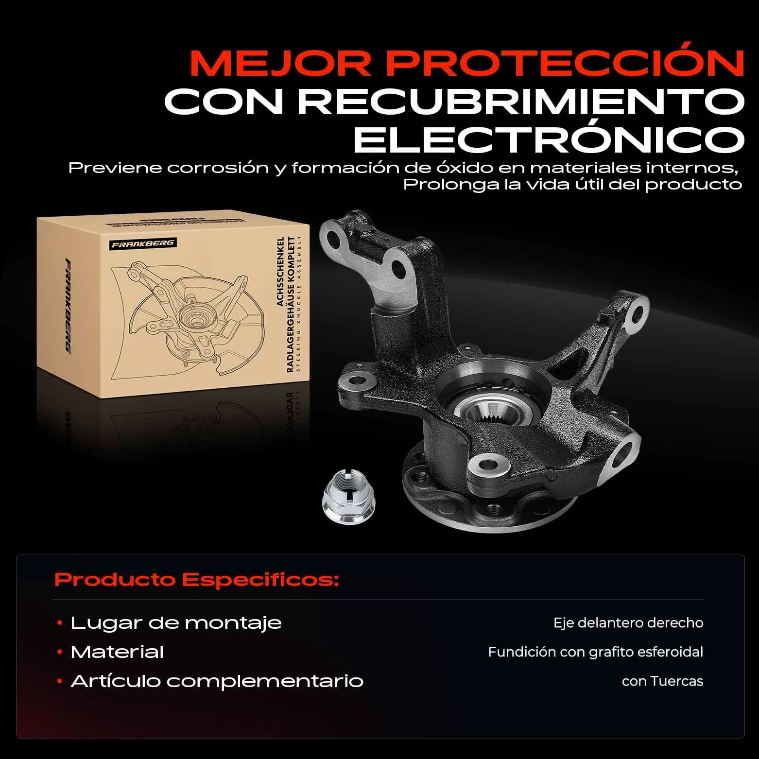Frankberg Caja de cojinete de rueda completa Eje delantero derecho Compatible con Mégane III Coupé DZ0/1 Scénic III JZ0/1 400147163R