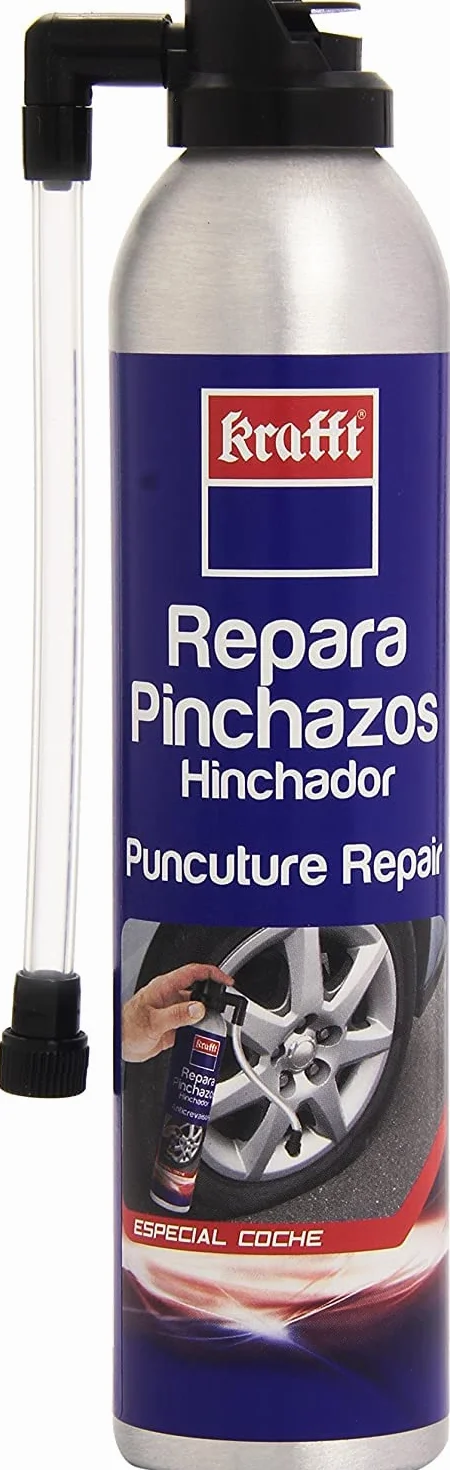 Krafft Kit Repara Pinchazos – Reparación Instantánea – Fácil Aplicación sin Herramientas – Solución Temporal para Emergencias – Compatible con Todo Tipo de Ruedas – 300ml