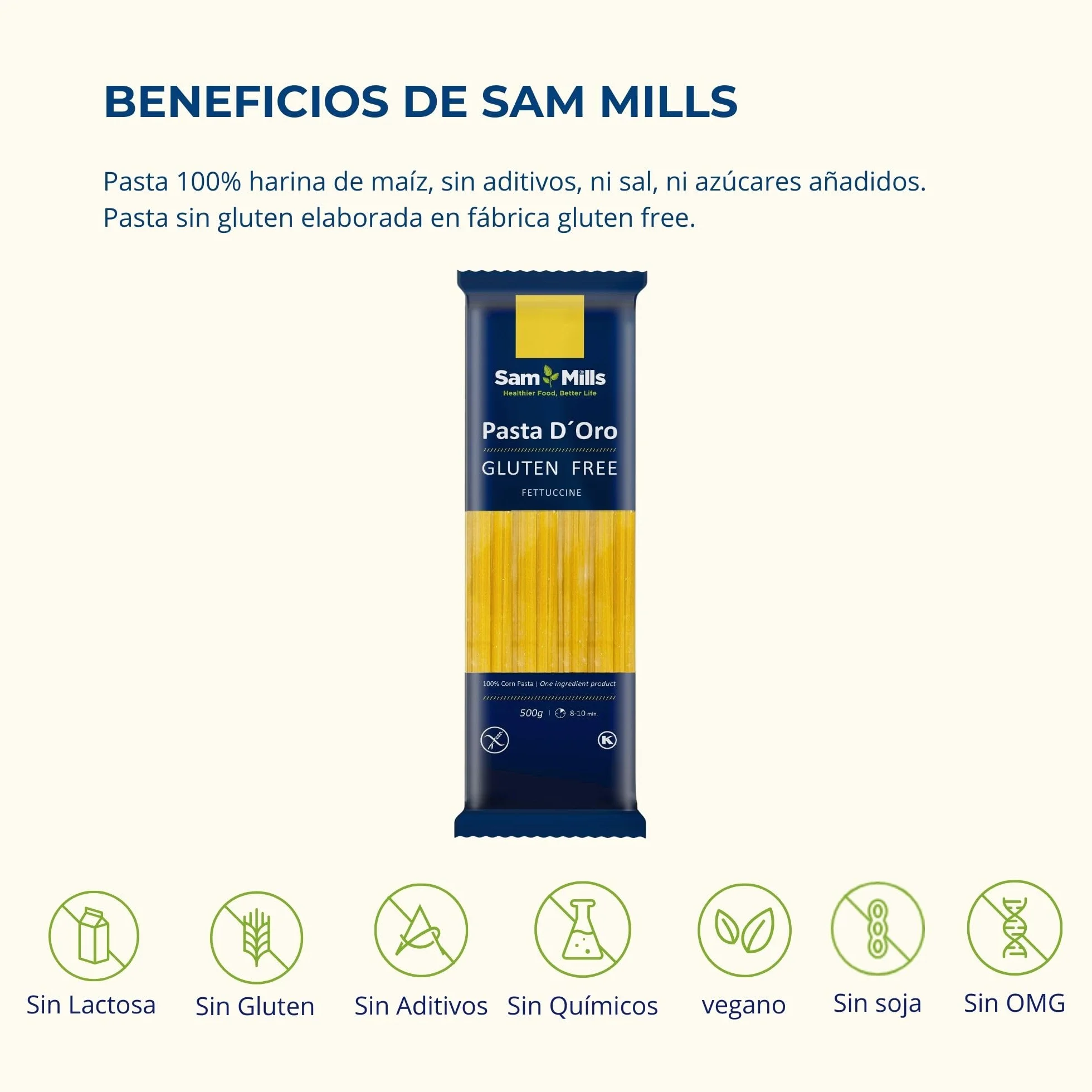 Fettuccine Sin Gluten Sam Mills 500 g Harina de Maíz Vegano