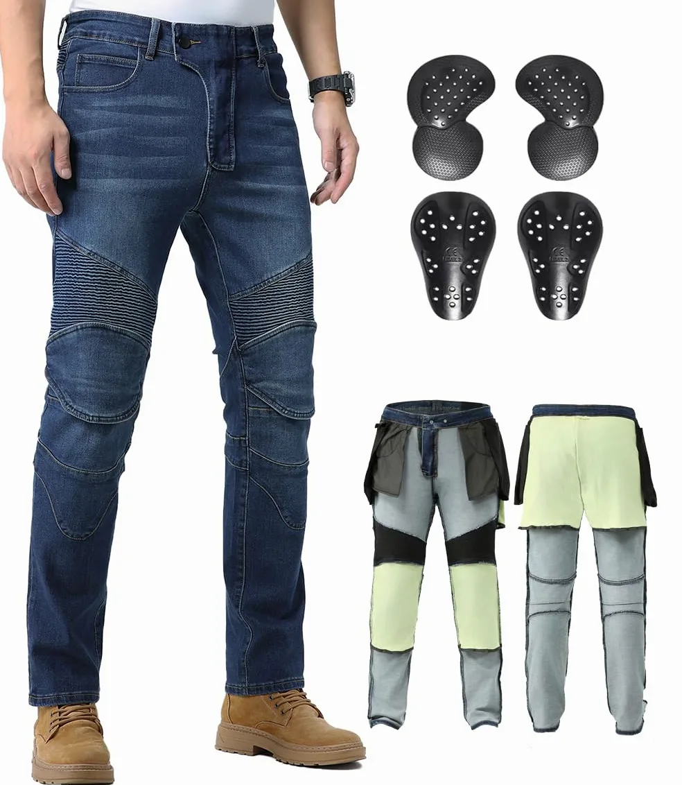 CTBQiTom Vaqueros de Moto para Hombre con Fibra de aramida y protección CE, Tejido Vaquero elástico para Mayor Comodidad