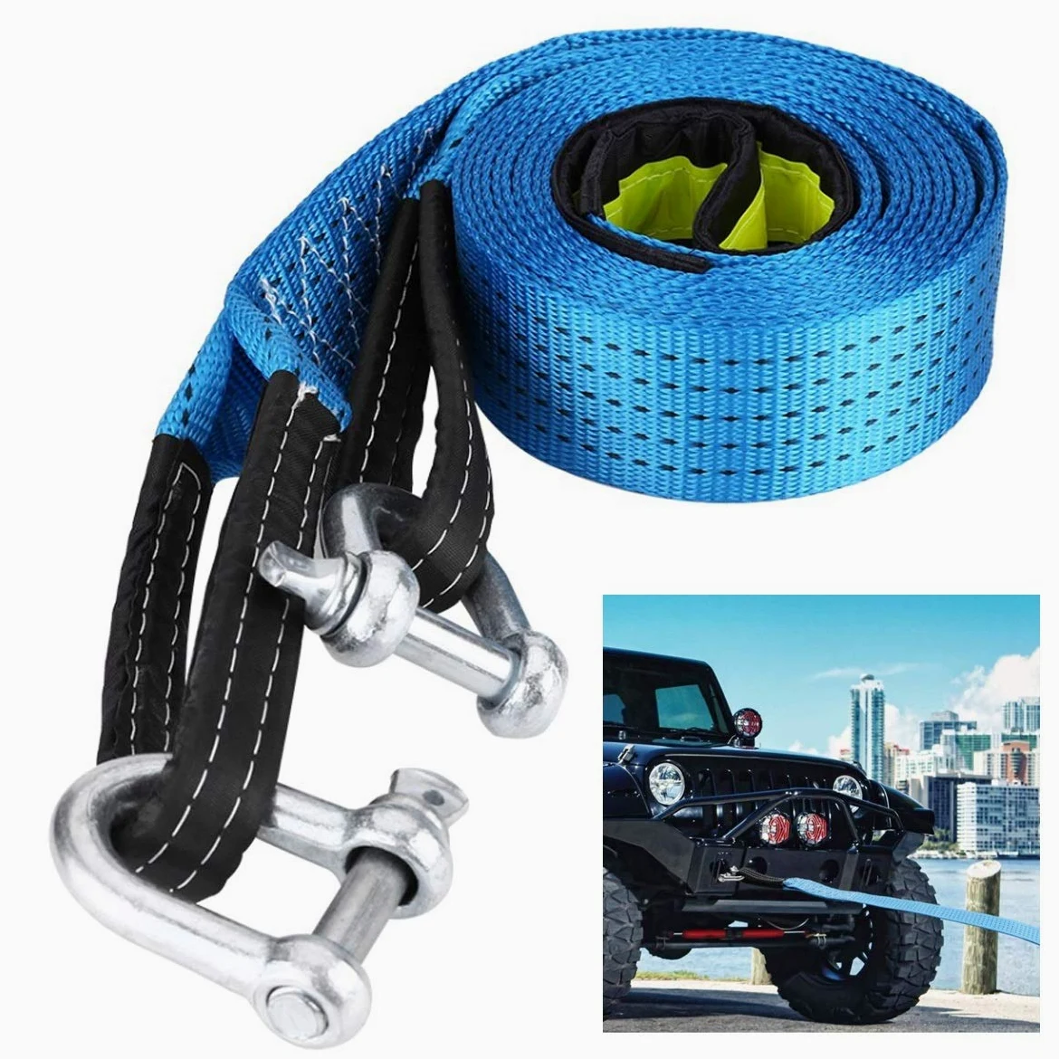 Cuerdas de Remolque para automóviles, Cuerda de Remolque Resistente 4x4, con 2 Ganchos de Seguridad, Correa de Remolque de 8 toneladas, para automóviles/vehículos agrícolas/SUV/Barcos de va