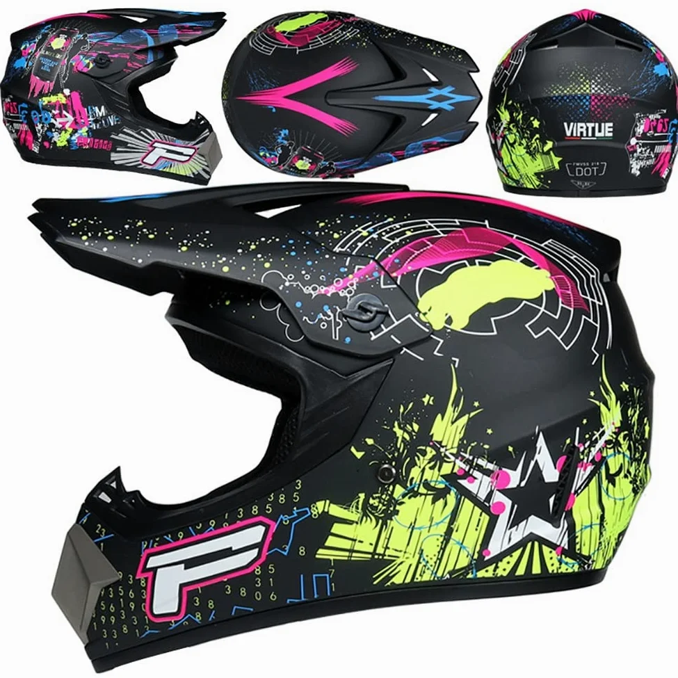 Unisexo MTB Casco de Motocross, Juventud Niños Integral Todoterreno ATV Moto Cascos, Deporte Al Aire Libre Descenso Enduro Quad Dirt Bike Chocar Casco, con Gafas Guantes Mascarilla