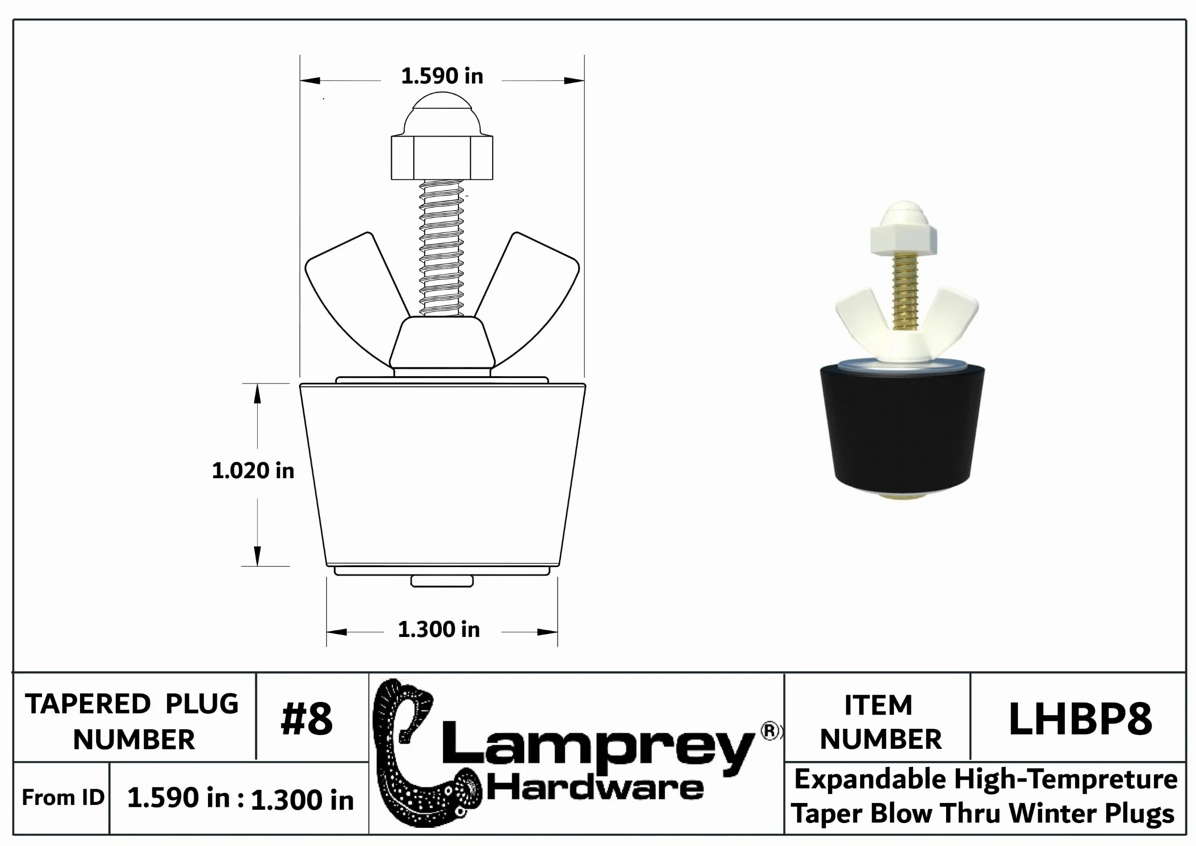 #8 - Tapón de invierno con válvula Schrader para tubería de 1.5 pulgadas - LHEP8 (2)