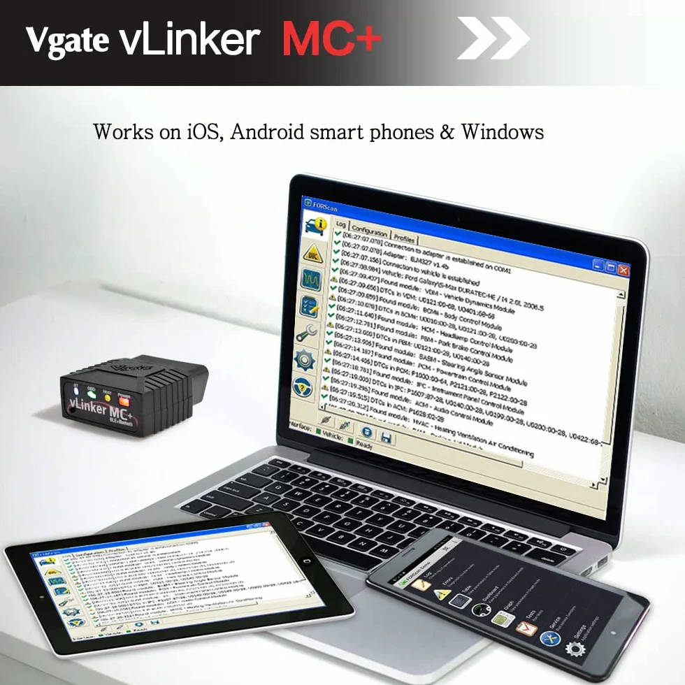 Vgate vLinker MC+ Bluetooth OBD2 Car Diagnostic Scan Tool para iOS, Android y Windows.