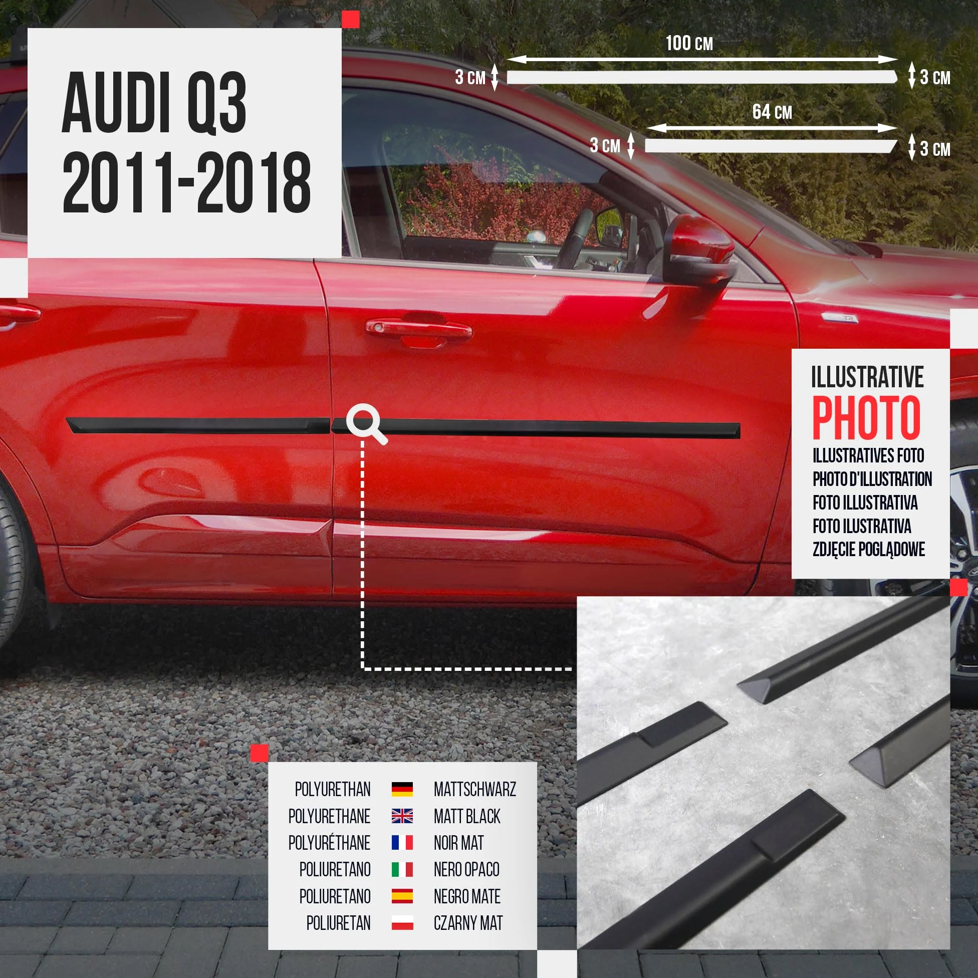 CHROMEMASTER | Molduras Protectoras Laterales para Puertas de Coche | Compatibles con Audi Q3 2011-2018 | El plastico | Molduras protegen Las Puertas del Coche de daños