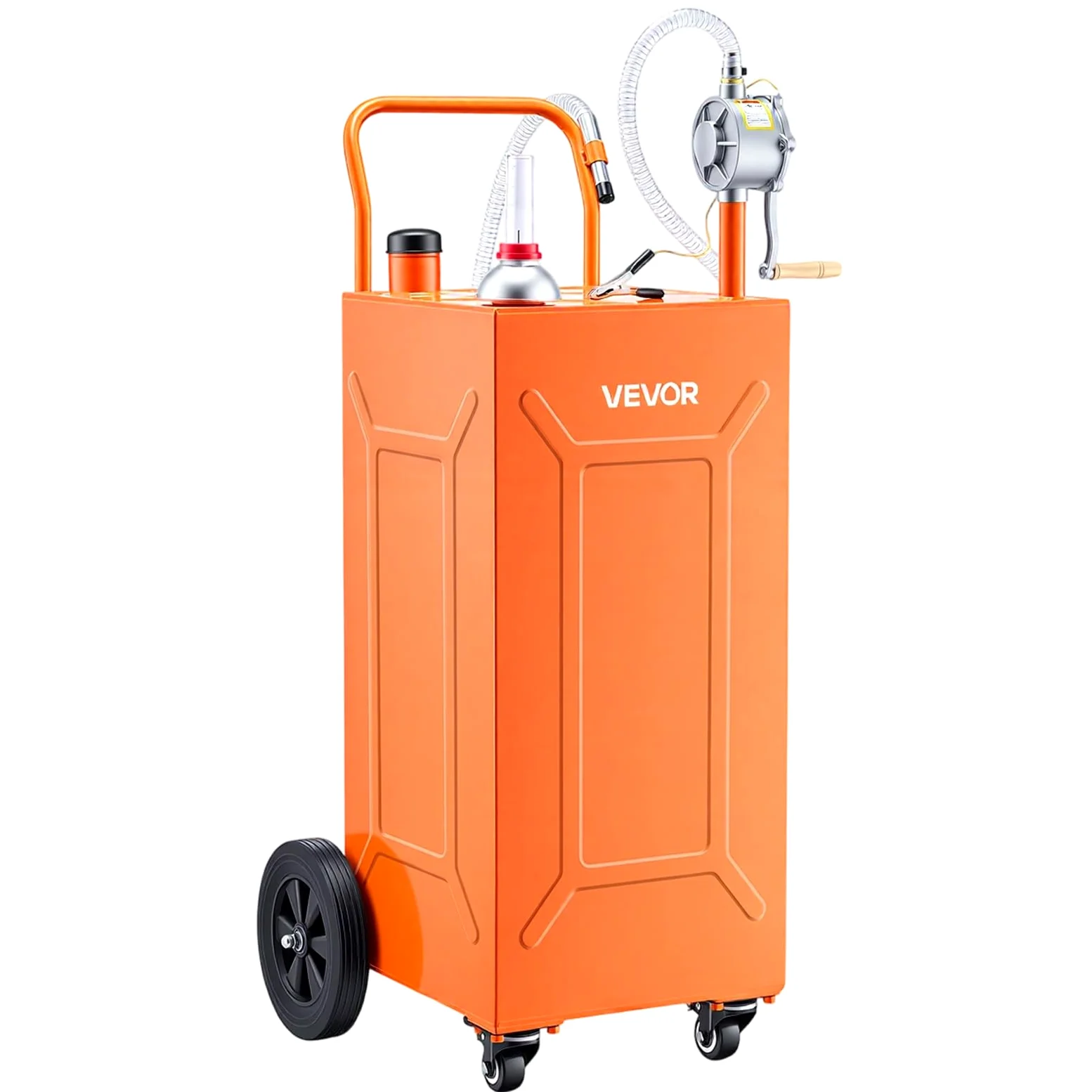 VEVOR Carro de Combustible de 132,5 L con Depósito de Gasolina y Diésel, Tanque de Combustible con Bomba Manual de Trasvase Bidireccional, 4 Ruedas, Acero al Carbono, para Granja, Garaje y Exterior