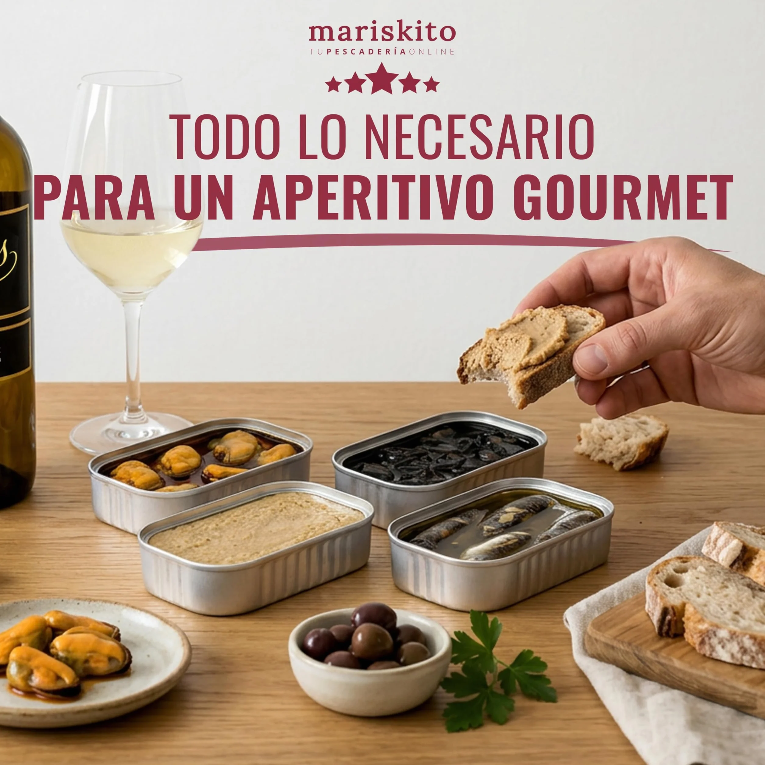 Caja Regalo Gourmet con Albariño Laxas y Conservas Gallegas – Mejillones, Sardinas, Pulpo en Tinta, Paté de Atún – Pack Aperitivo Navidad