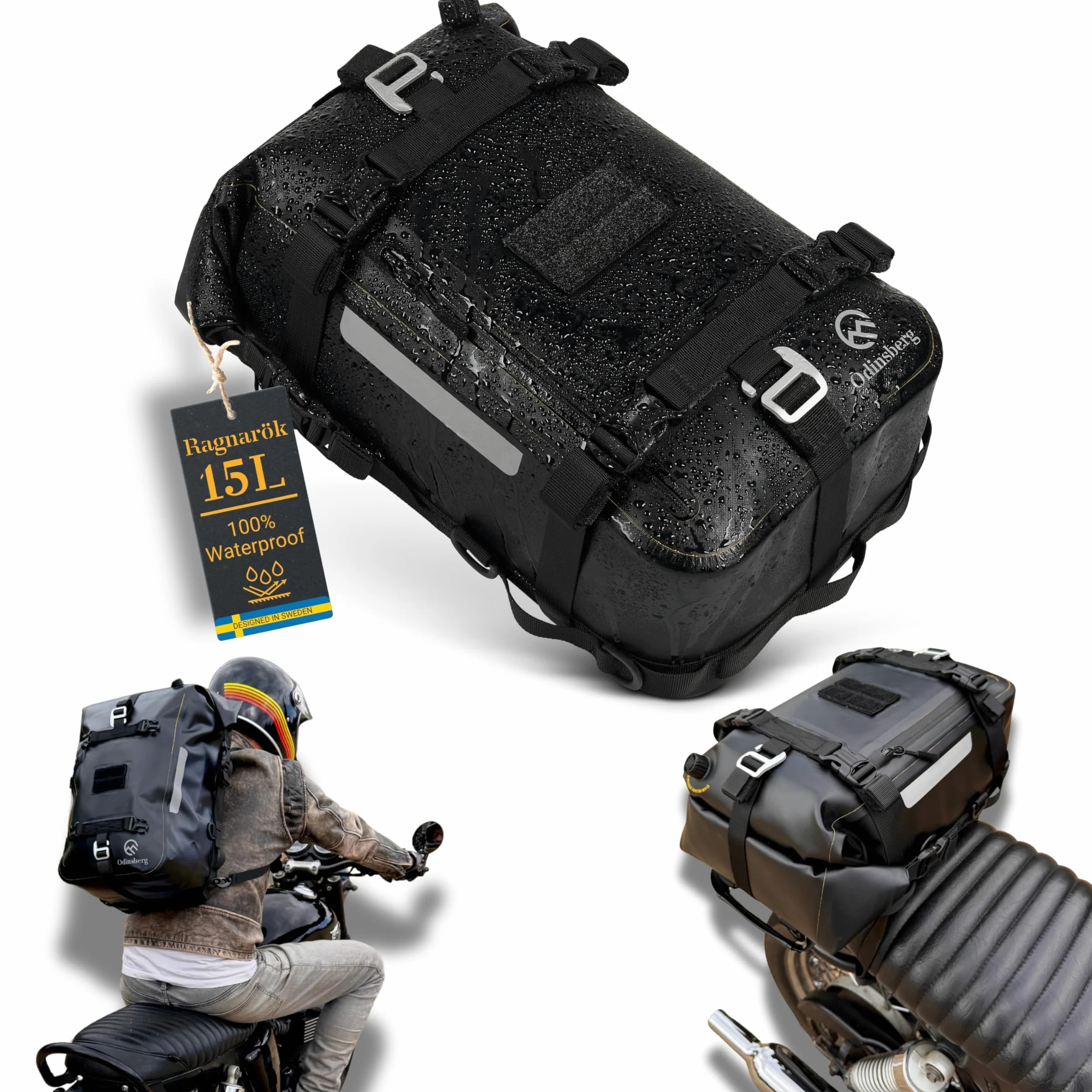 Odinsberg 15L Bolsa Impermeable para Moto Trasera Asiento Defensas Laterales Alforjas Trail Enduro