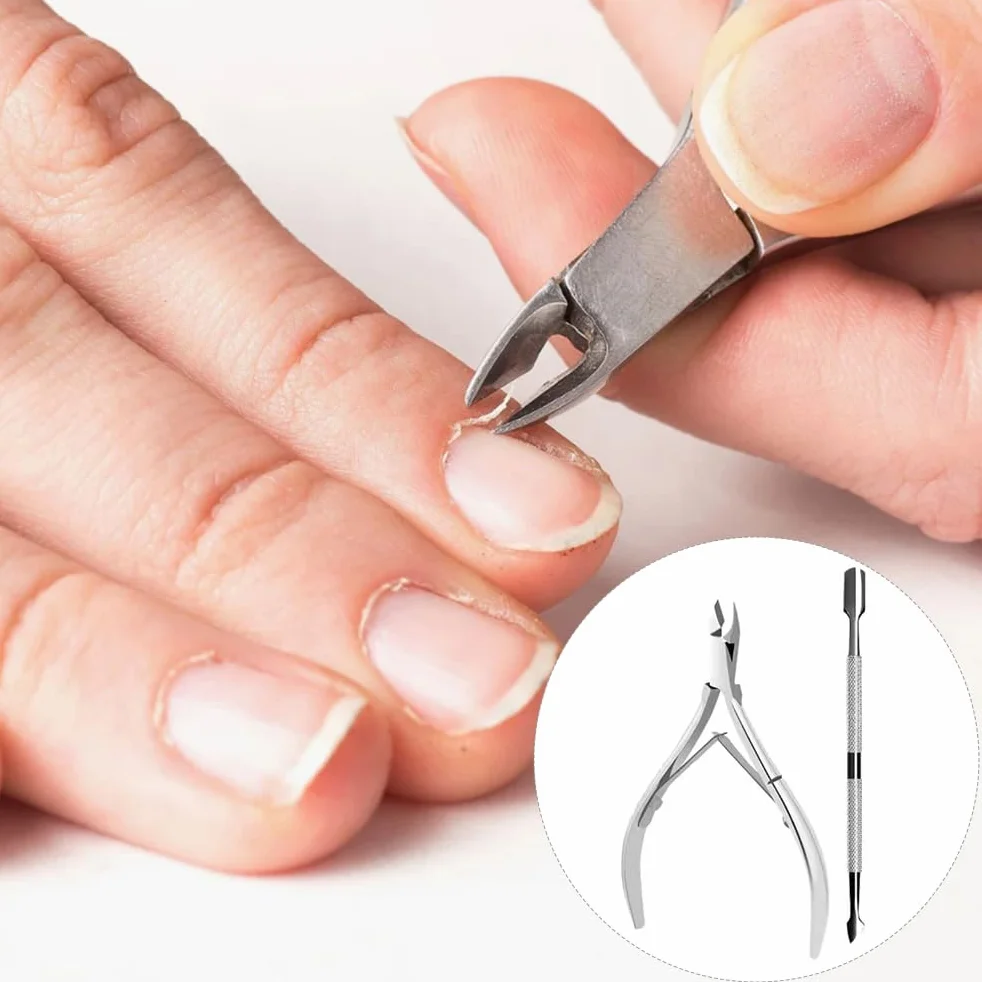 2 Piece Cuticle Nipper and Cuticle Pusher Set, Stainless Steel Cuticle Nippers/Nail Clippers/Trimmers and Scissors for Fingernail/Toenail Trimming