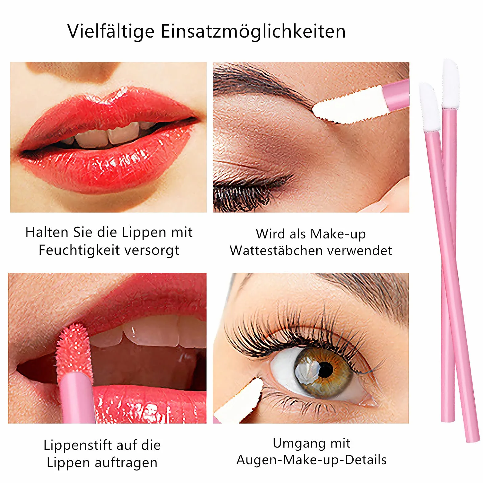 VEGCOO 300PCS Cepillos Desechables para Labios y Cejas (Rosa)