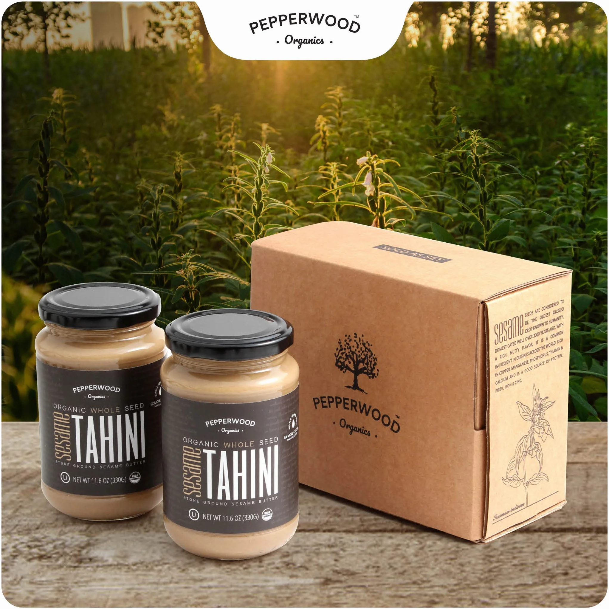 Organic Stone-Ground Whole Sesame Tahini Paste Unhulled Unsalted Non-GMO Gluten-Free Kosher Vegan USDA Organic 330 g 2 Pack