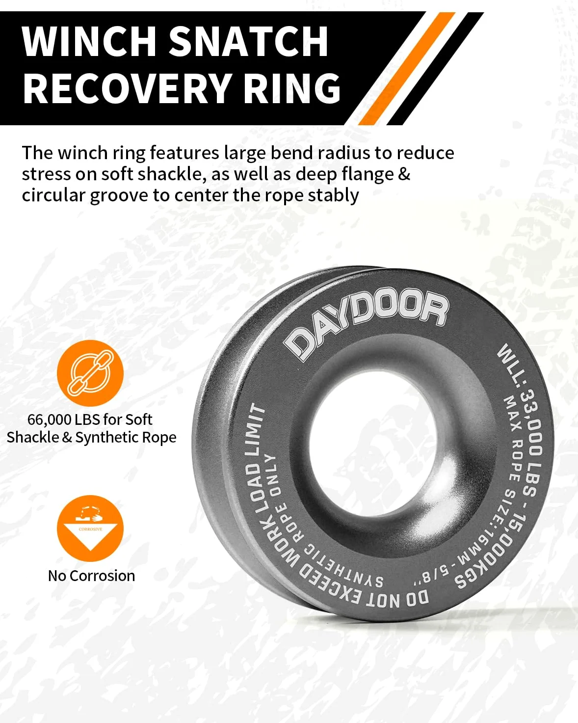 DAYDOOR Kit de Anillo de recuperación de grillete Suave sintético y cabrestante, 2 grilletes Suaves de recuperación de 1/2 x 22 Pulgadas (Resistencia a la Rotura de 55 Libras), 1 Anillo de