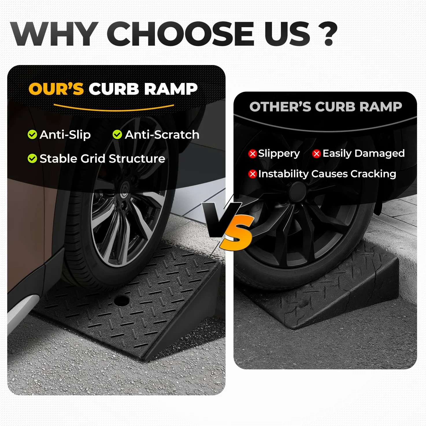 Auto Dynasty Rampas de goma, rampa de entrada de 4.3 pulgadas de altura de elevación, rampa de entrada de acera de 2 toneladas de capacidad de 4500 libras/2 toneladas para coches, camiones,