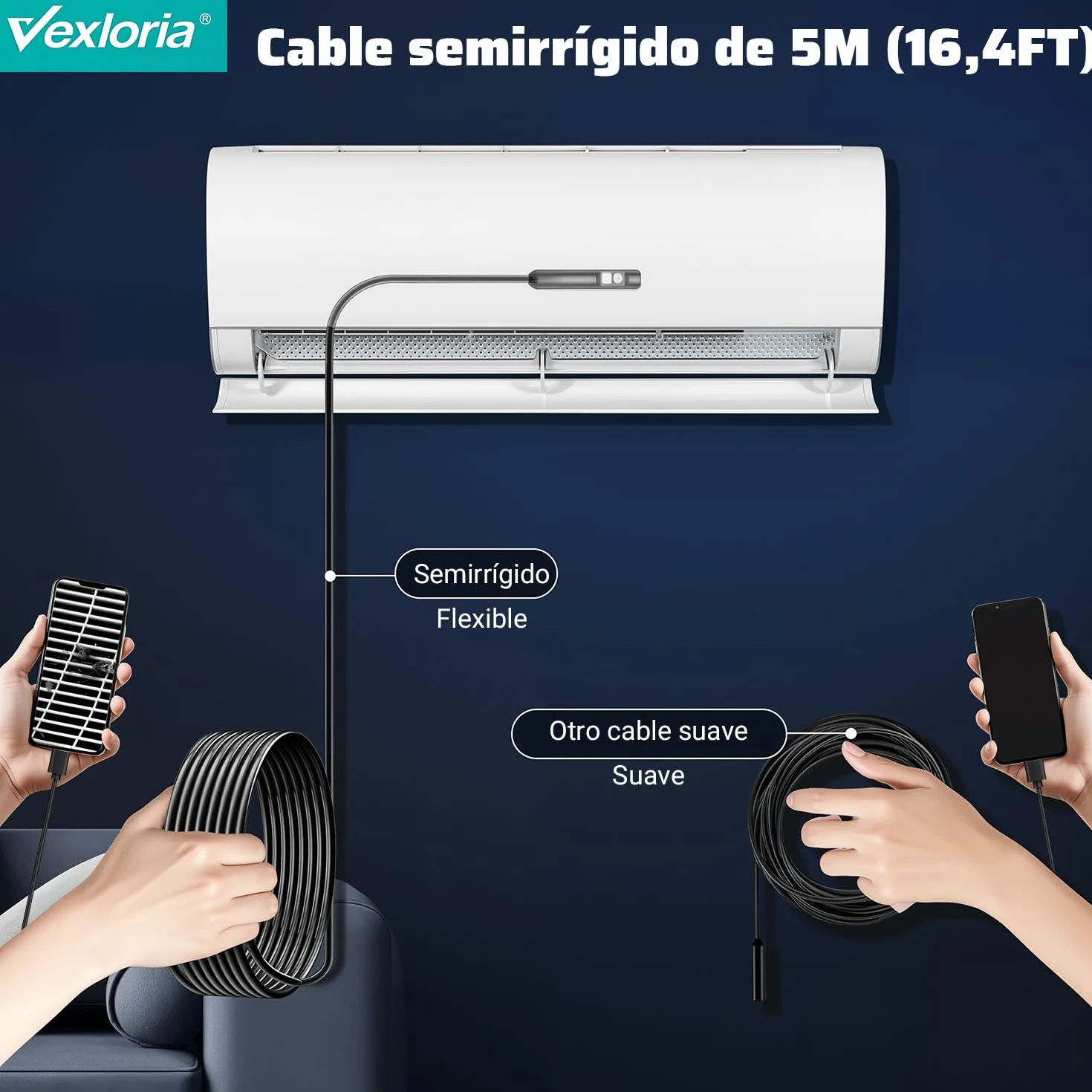 Vexloria Endoscopio Cámara de Inspección, 1920P HD Cámara Endoscópica, Endoscopio para Movil con 8 Luces LED Sonda de 7,9 mm, IP68 Impermeable Camara Inspeccion Tuberias para Android, iPhone(5 M)