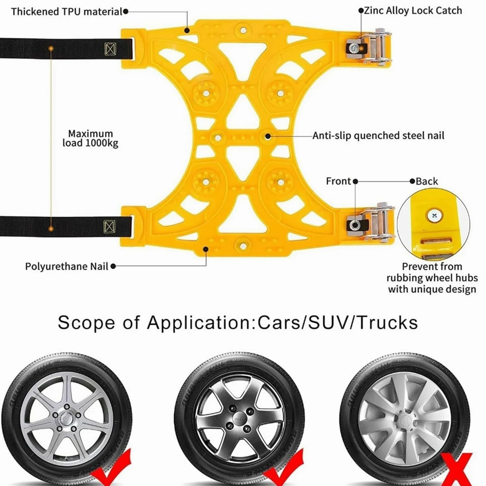 6 cadenas de nieve for coches, ajustables, antideslizantes emergencia for hielo, carretera, barro y arena, universales