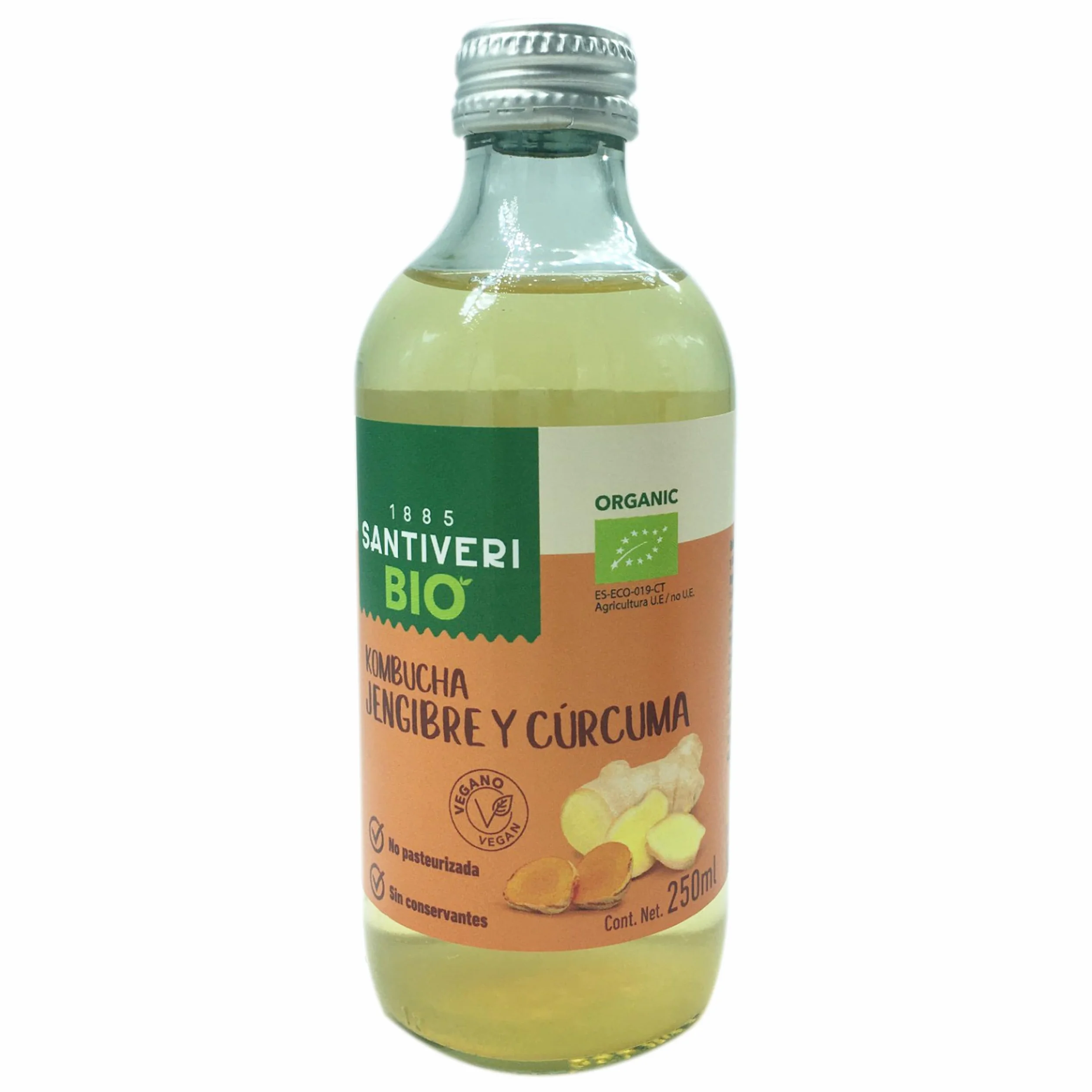 SANTIVERI Kombucha Cúrcuma-Jenjibre BIO Bebida fermentada de té verde 250 ml
