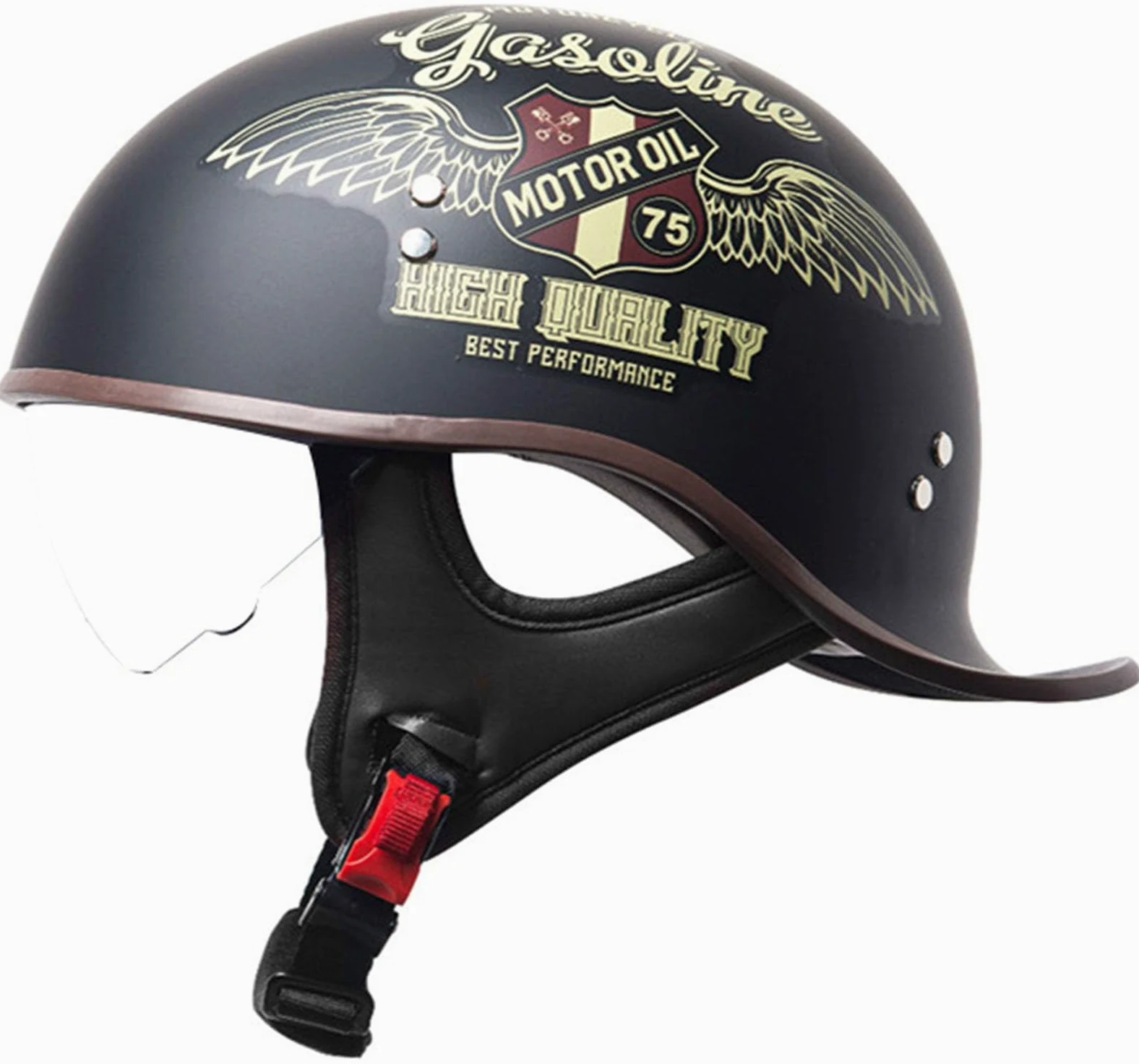 Casco de Motocicleta Hombre, Casco Retro de Media Calza Certificado Dot,Unisex Casco de Gorra de béisbol Cómodo y Ligero Casco de Scooter Forro extraíble Casco de Media calota
