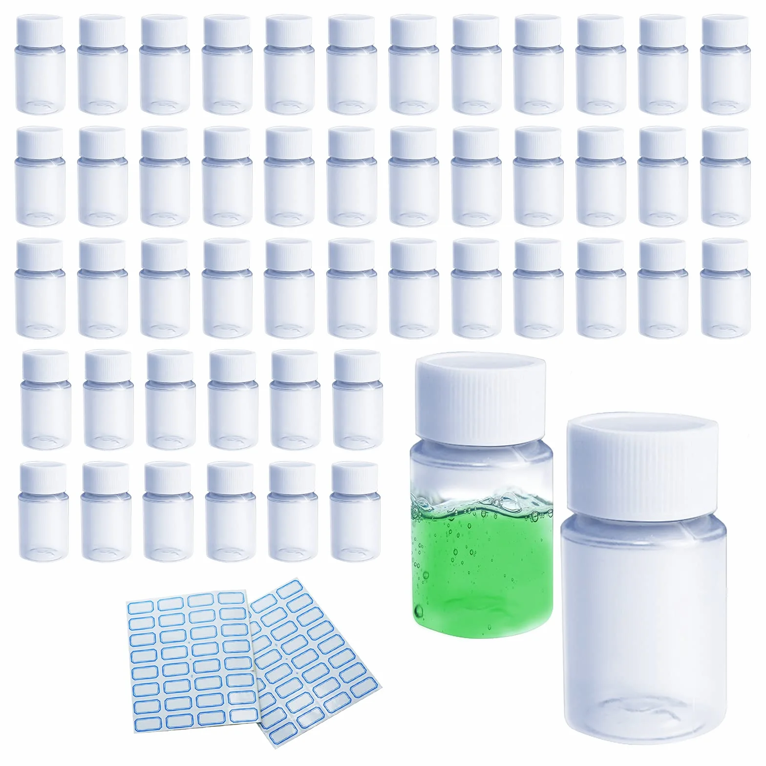 Botella Plastico Transparente 20ml con Tapón de Rosca para Cosméticos, Viajes, Champú, Loción