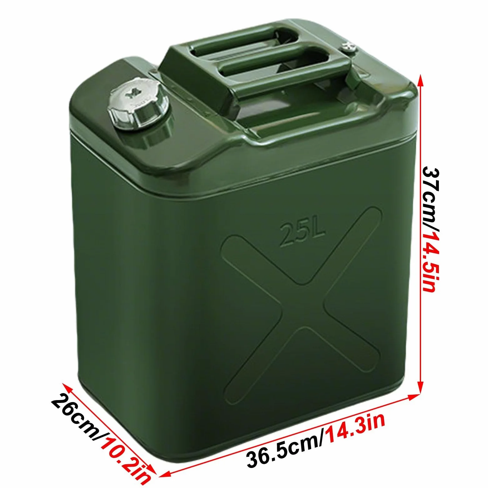 Bidones Metálicos para Gasolina, Garrafa Gasolina, con Boquilla Flexible y Válvula de Purga, Asa Cómoda, Ideales para Viajes en Coche y Excursiones por Carretera(25L)