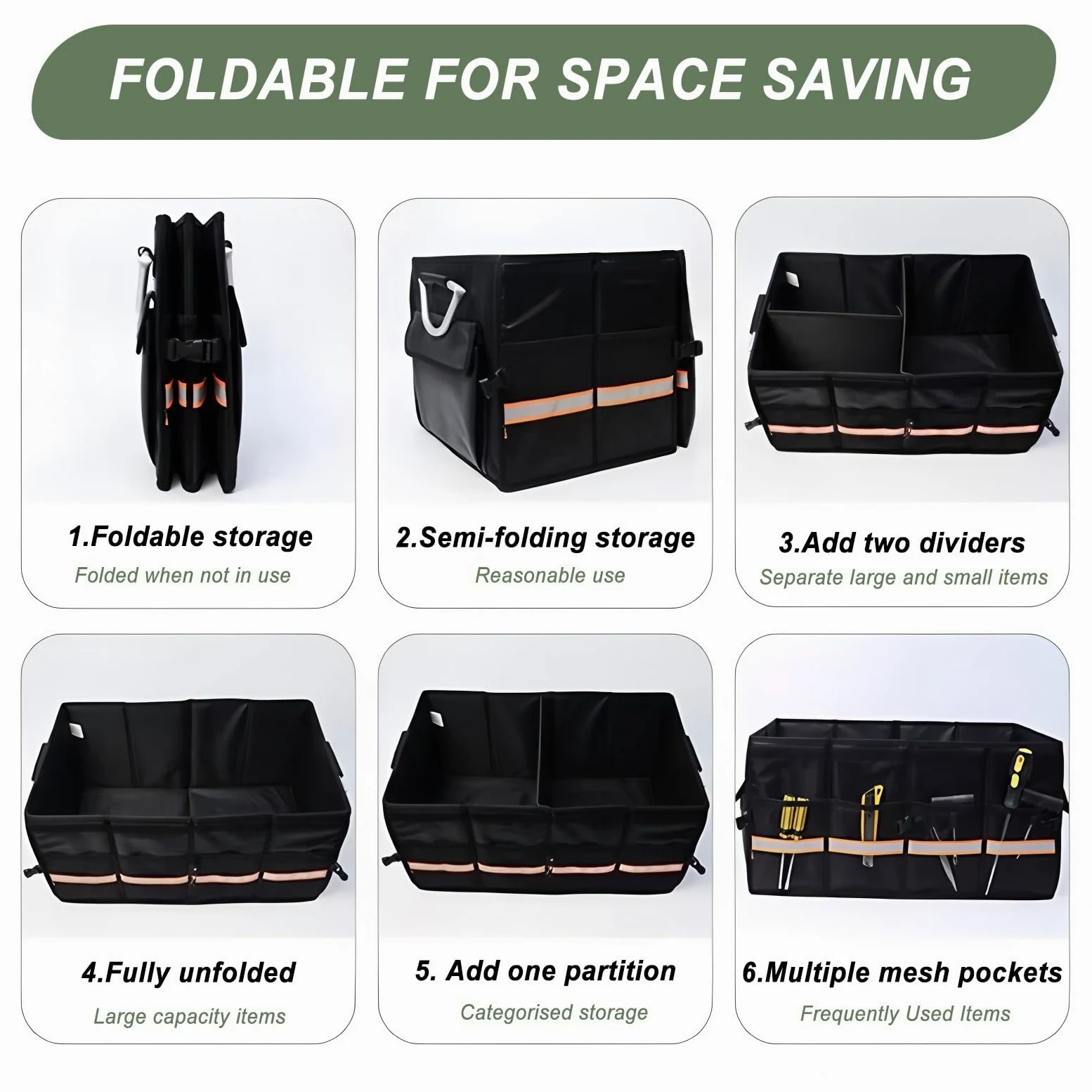 Accesorios para el hogar, Organizador de Maletero Impermeable, Grande, Plegable, Base Antideslizante, para Coche, Negro (L: 60/90 cm)