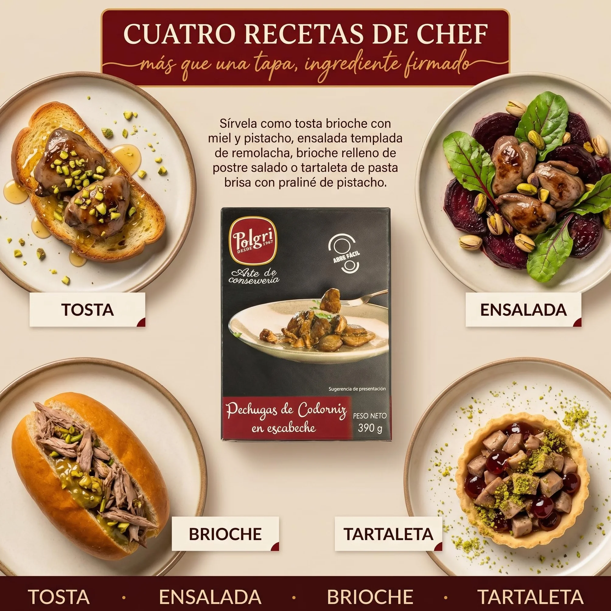 POLGRI Pechugas de Codorniz en Escabeche Balsamico Conserva Gourmet 390 g x 3 latas
