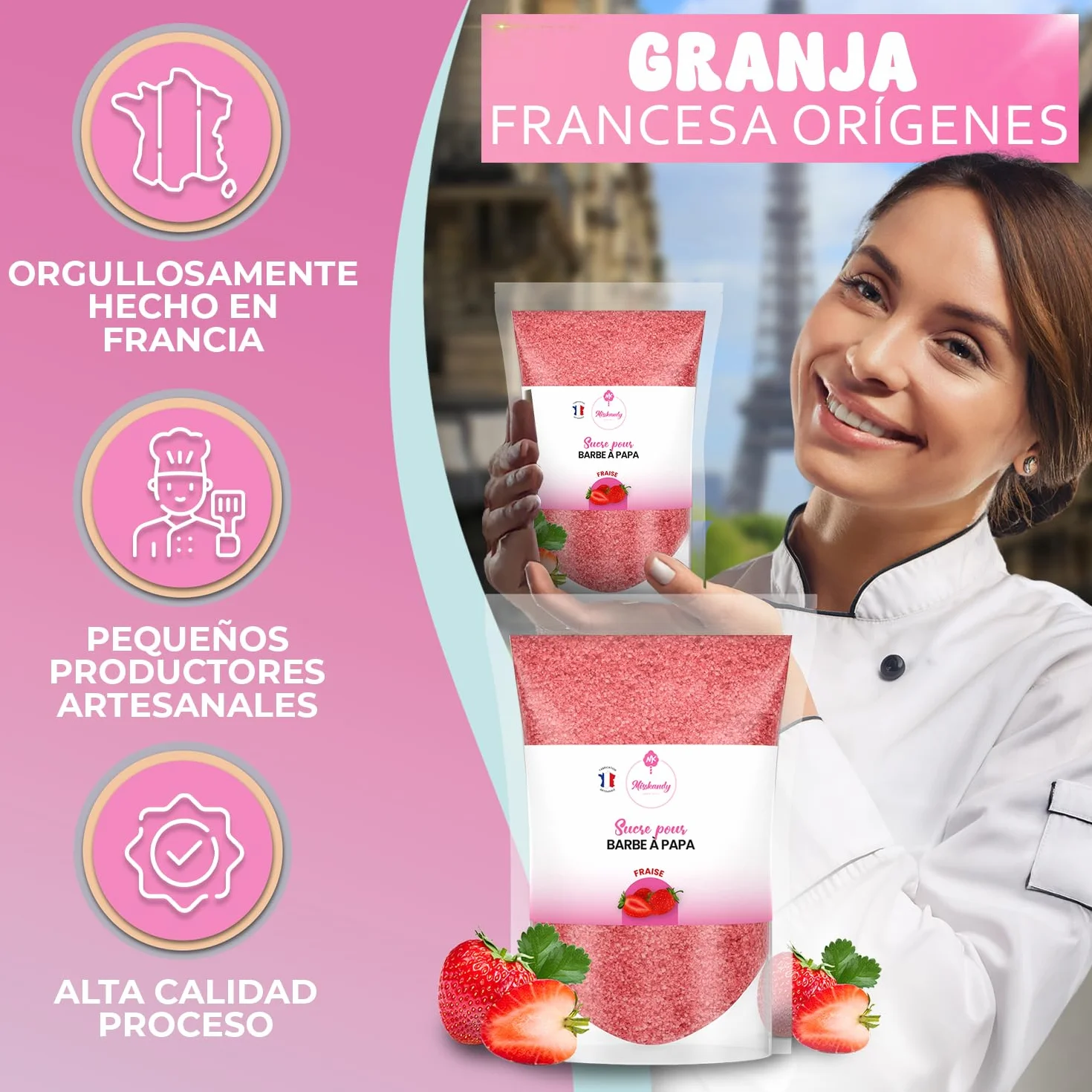 Misskandy Azúcar para Algodón de Azúcar Fresa 500GR Sabores Naturales