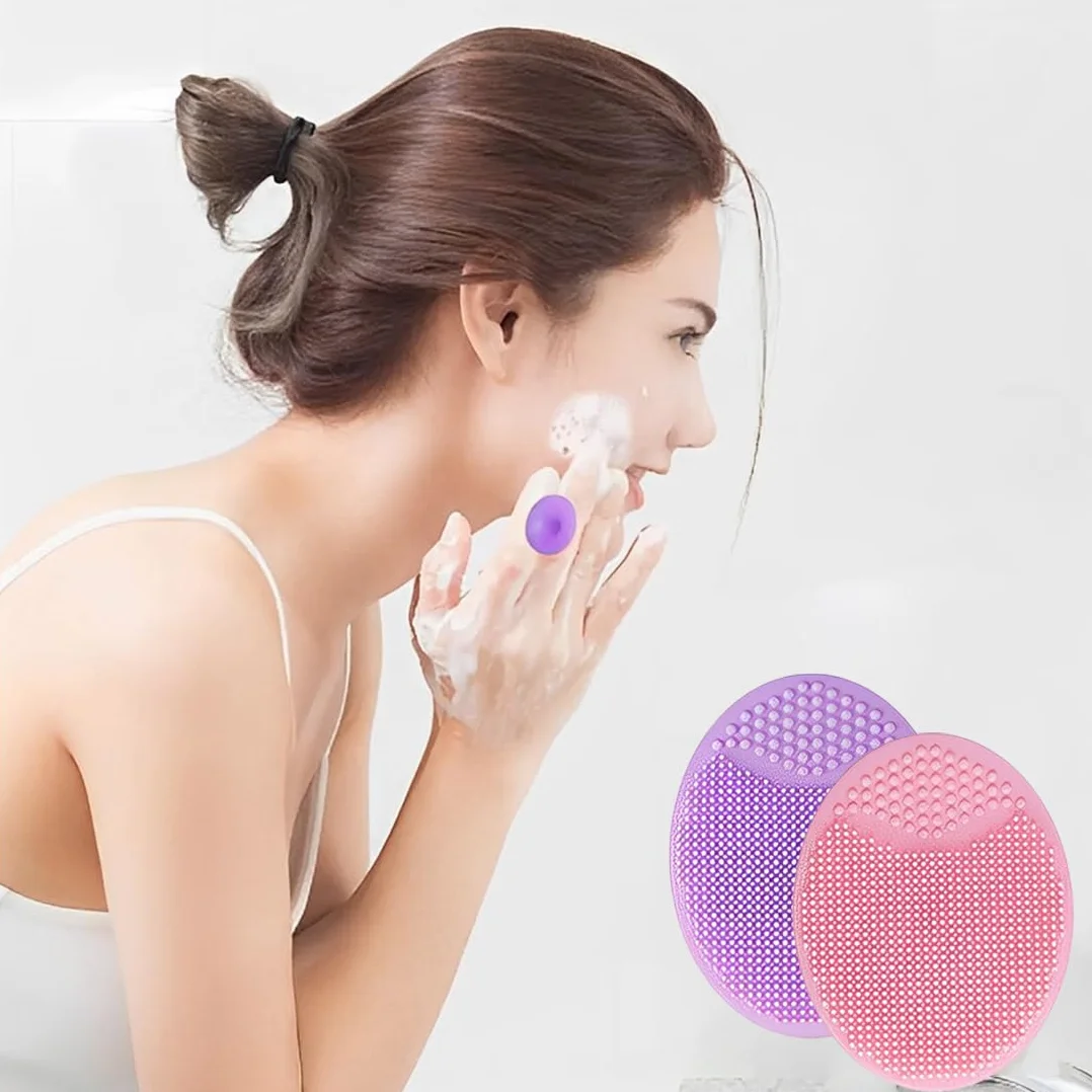 Cepillo de Limpieza Facial de Silicona Suave 2 Pcs para Exfoliante de Poros Rosa Violeta