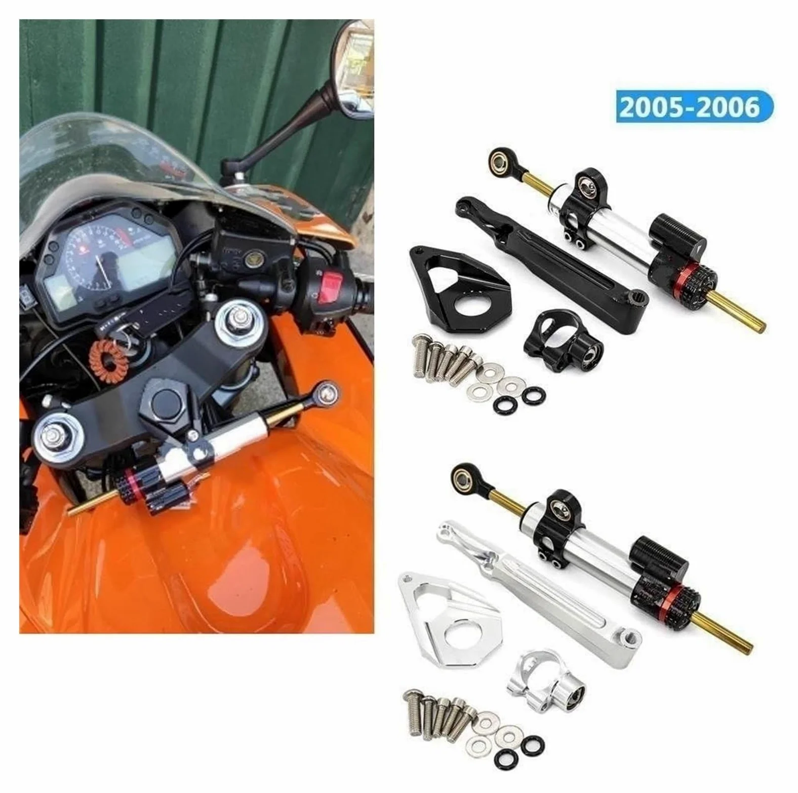 para CBR600RR CBR 600 RR CBR 600RR 2005 2006 Amortiguador De Dirección De Motocicleta Estabilizador Lineal Control Inverso + Soporte Amortiguador De Dirección(Black Bracket)