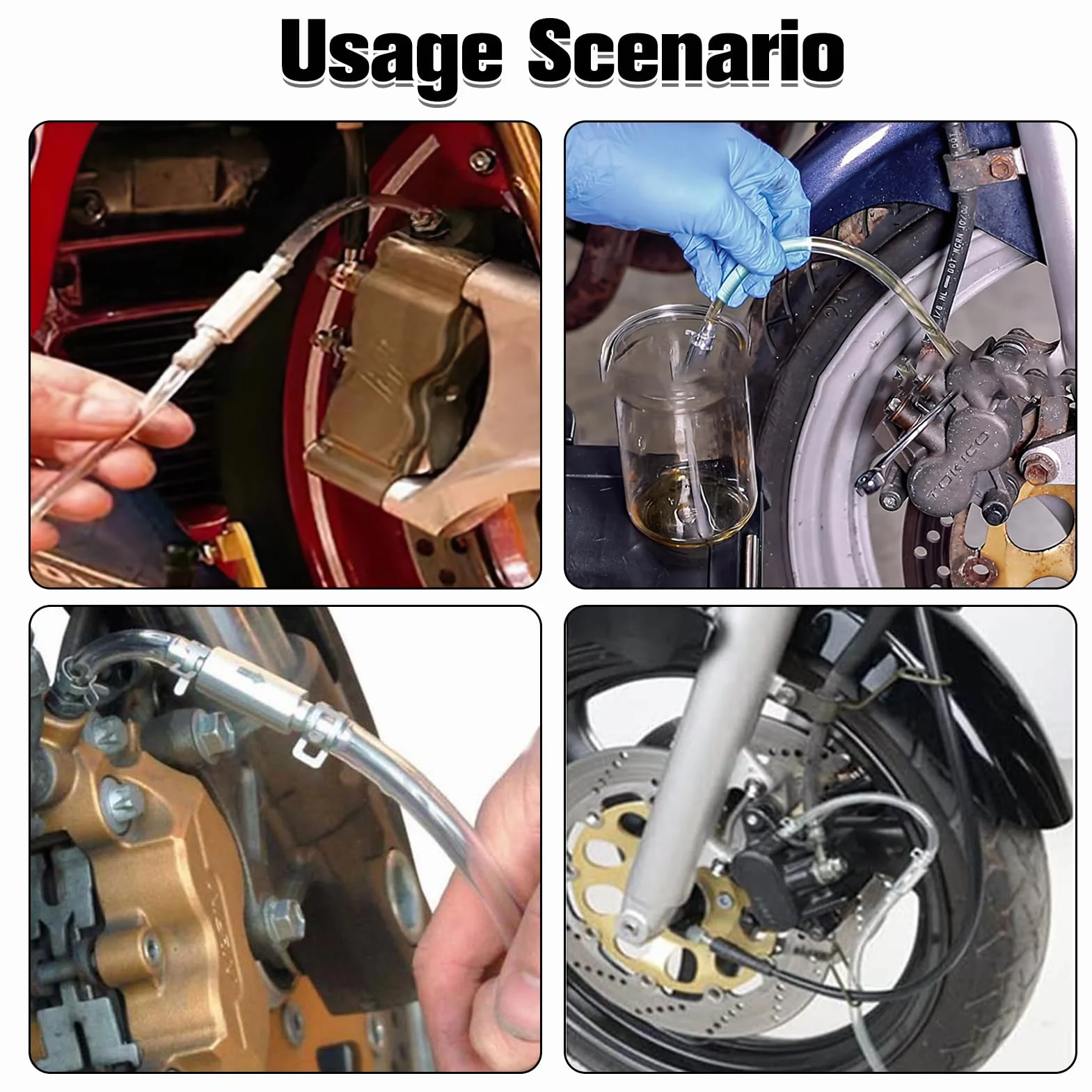 Kit Purgador de Travão para Motocicleta y Bicicleta, Mangueira de Purga Frenos Herramienta de Mantenimiento con Tubo Flexible y Cuerpo de Aluminio, Resistente a Corrosión, Fácil Instalación y Uso