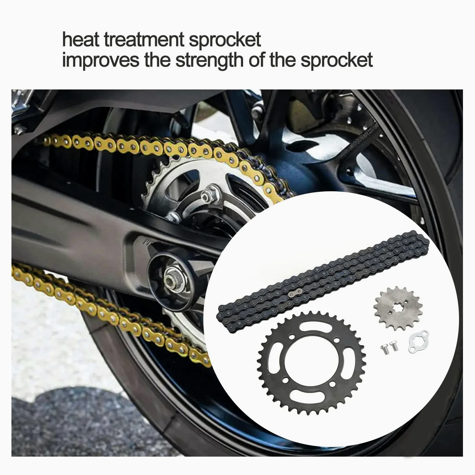 Fydun Kit de Piñón de Cadena 420, Cadena 420 155 Mm 37 Dientes Delantero 420 17 Dientes Rueda Dentada Trasera Tratamiento Térmico Universal Reemplazo para Minimotos ATV Go Kart de 50 a 125