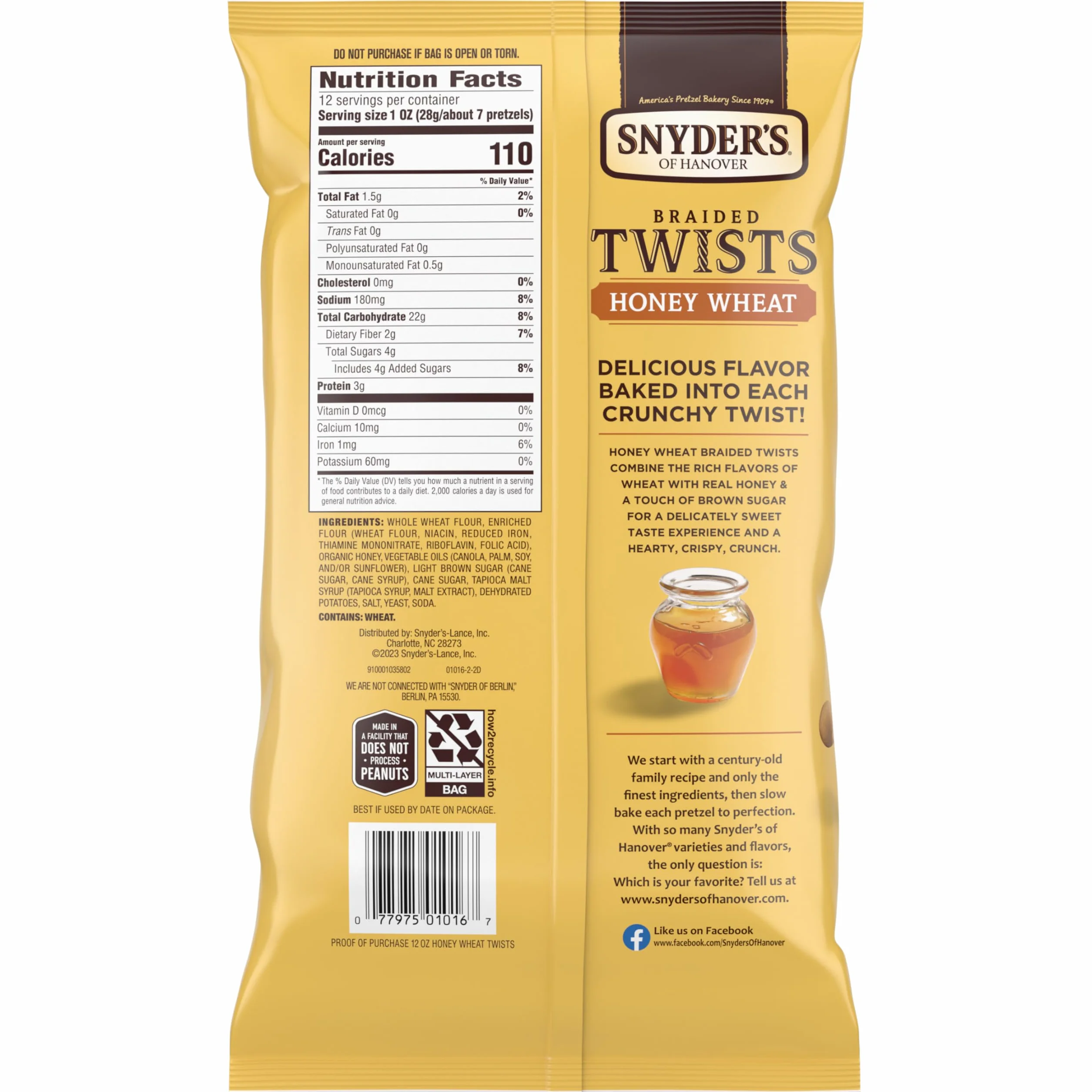Snyder's of Hanover Pretzels trenzados Twists, trigo miel, 12 onzas