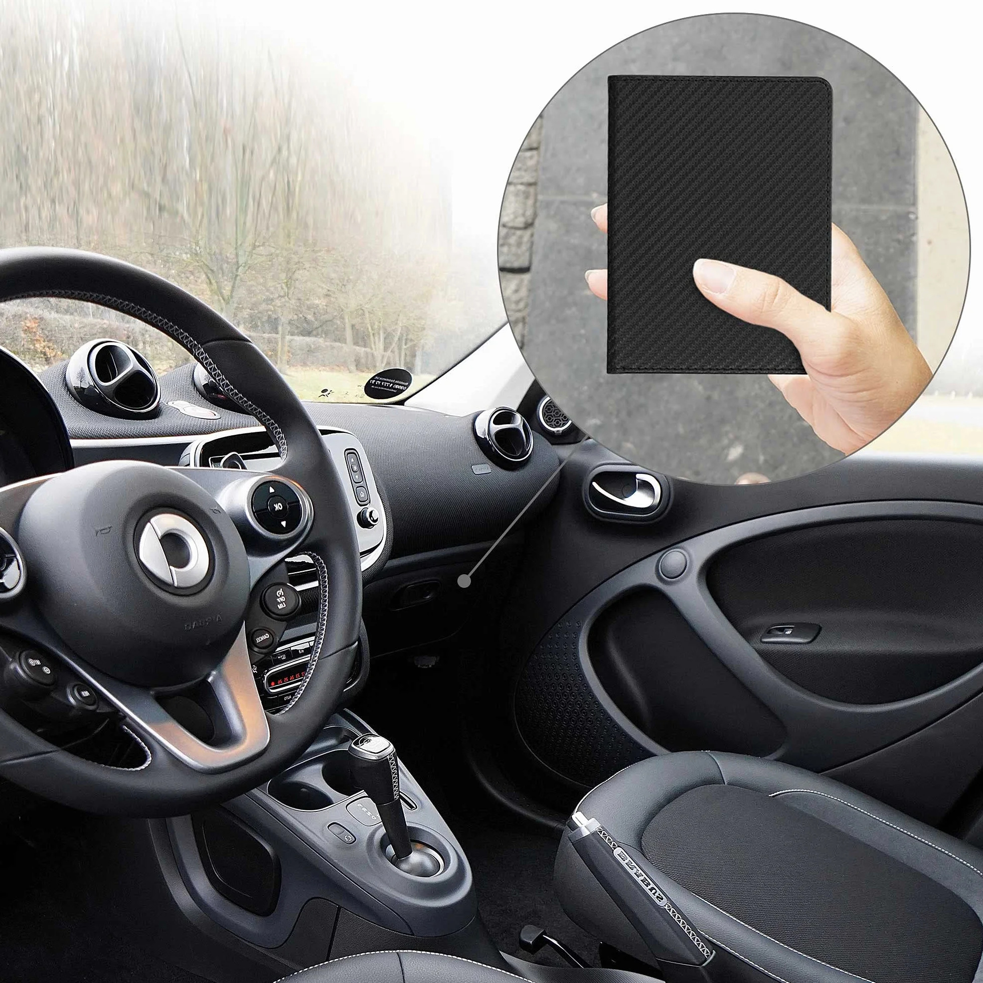 kwmobile Funda para permiso de circulación coche de cuero sintético - 10.5 x 14.8 CM - de carbono negro