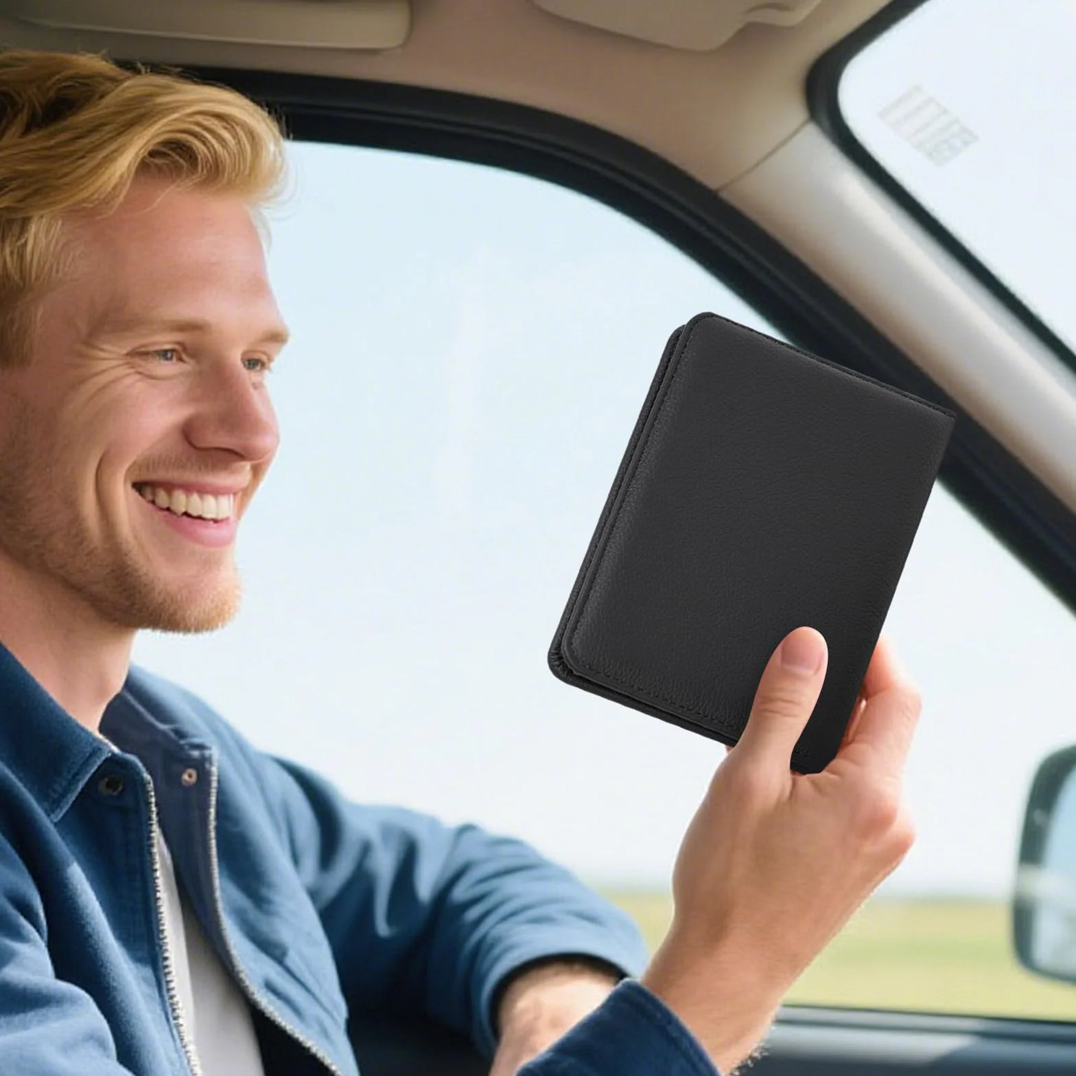 RSAquar Porta Documentos para Coche – Funda Compacta de PU para Registro del Vehículo, Seguro y Permiso de Conducir – Organizador para Guantera (Negro)
