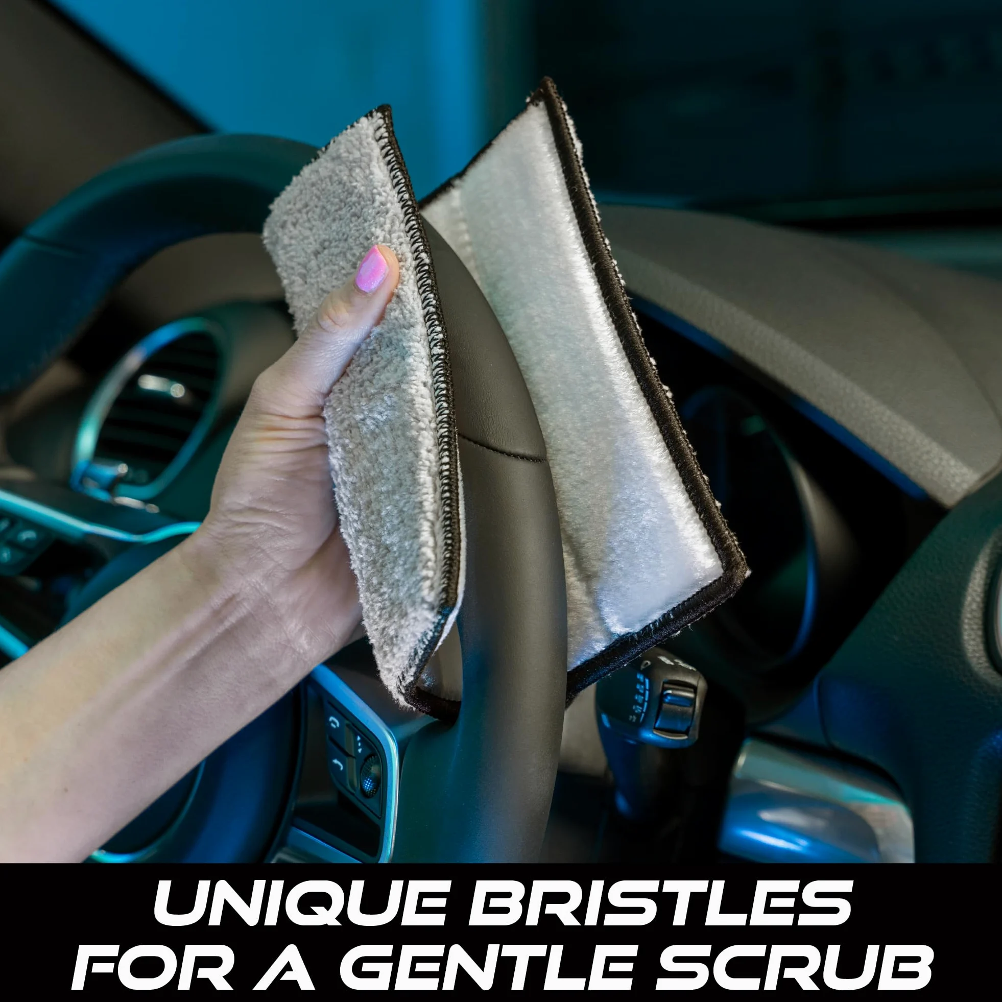 VIKING Almohadillas de microfibra para limpieza interior de coche con núcleo de espuma para kit de detalles de coche, cerdas de microfibra y nailon, gris y blanco, 8 x 6.8 pulgadas, paquete de 2 | Núcleo de espuma flexible, cerdas de microfibra y nailon,