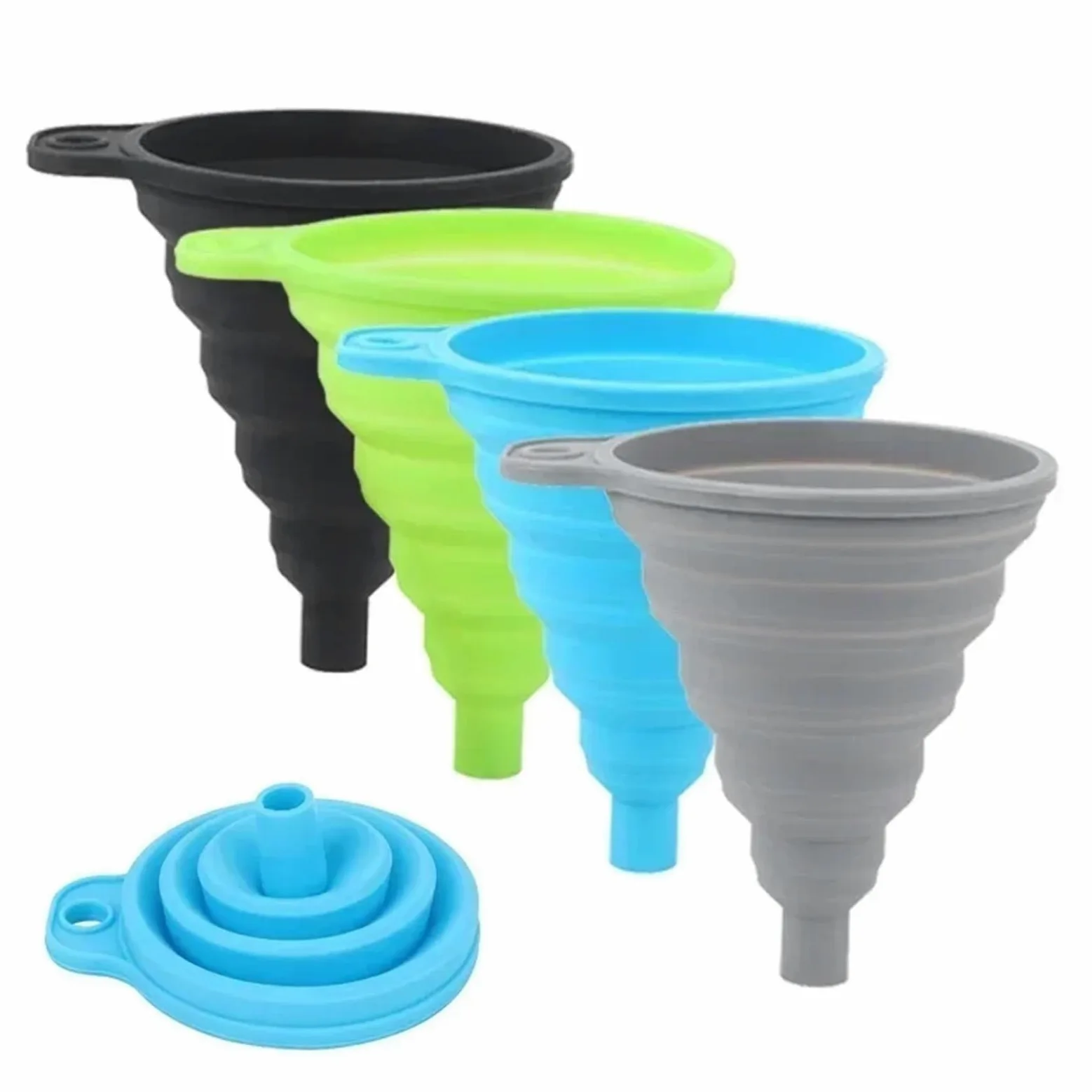 Embudo de silicona plegable para cambio de líquido de aceite de motor de coche, gasolina, lavadora | Azul