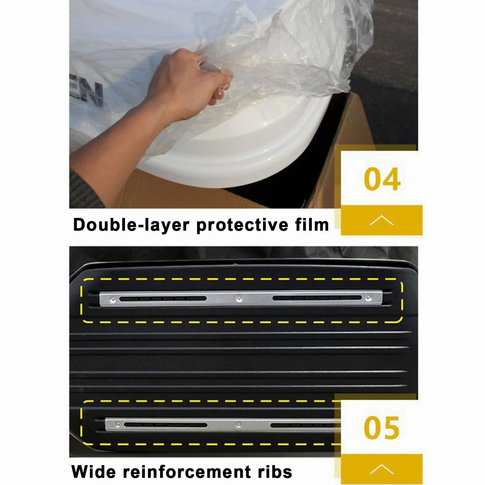 Cofre Techo Coche, Baúl de Techo Rígido de ABS de 300/480/500/550 L con Cerradura de Seguridad y Apertura Lateral, para Coche, Furgoneta y SUV(120x79x24cm)