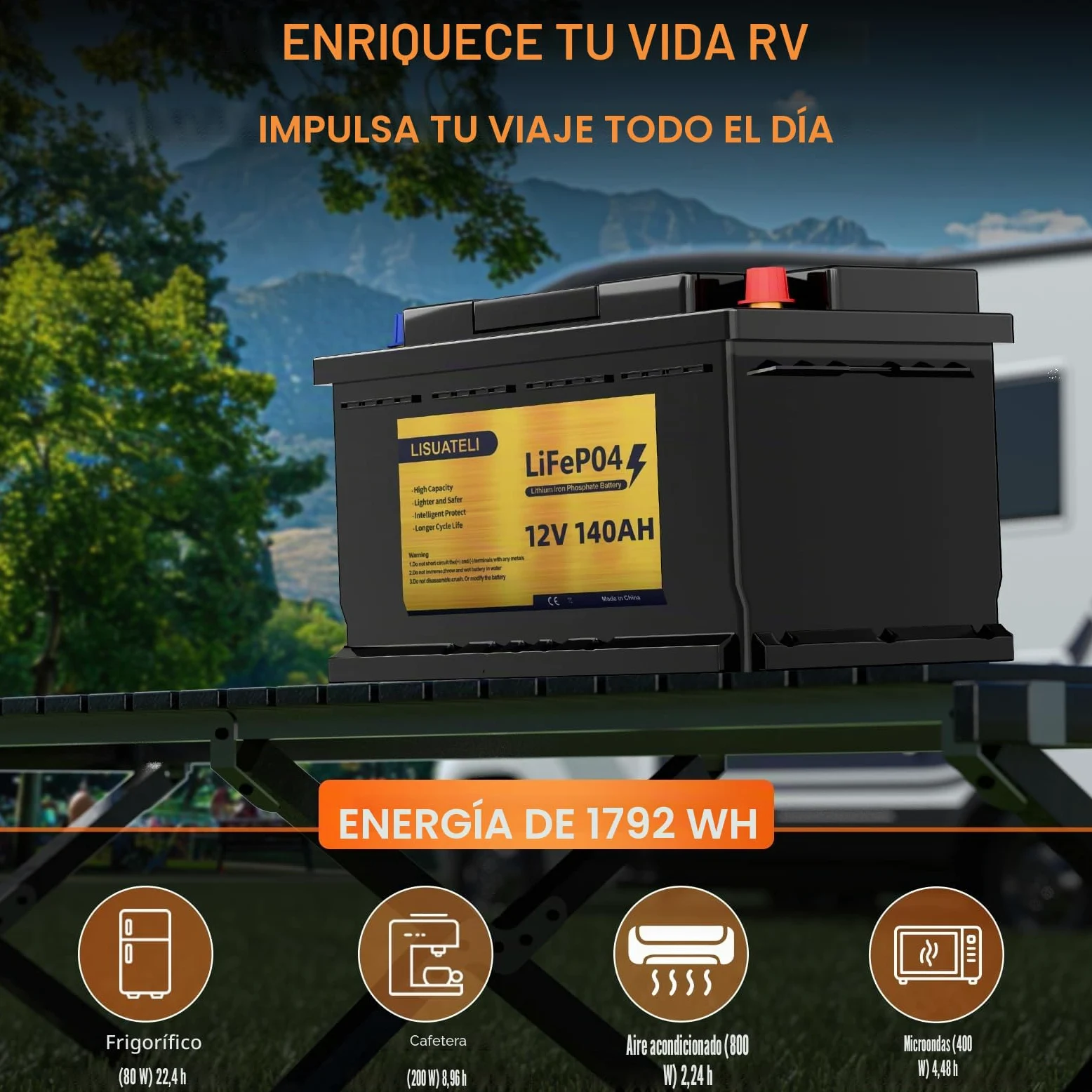 Batería LiFePO4 12 V 140 Ah H190 Bluetooth 150 A BMS, protección contra bajas temperaturas, batería de litio de 8000 ciclos, perfecta para caravanas, instalaciones solares, marinas, caravanas