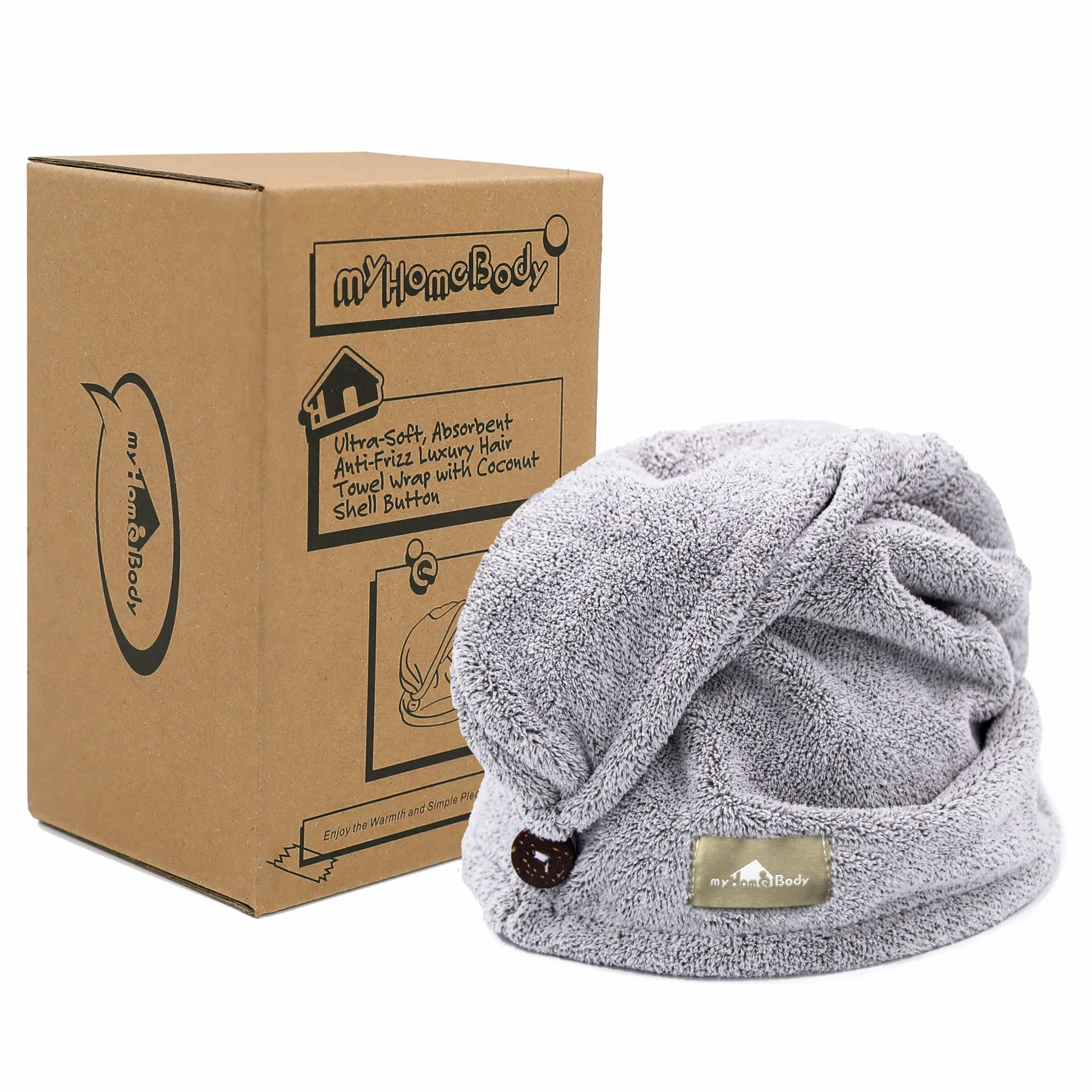 myHomeBody Toallero de Pelo Turbante Secado Rápido Fibra de Bambú Absorbente Ultra Suave Gris 1 Unidad